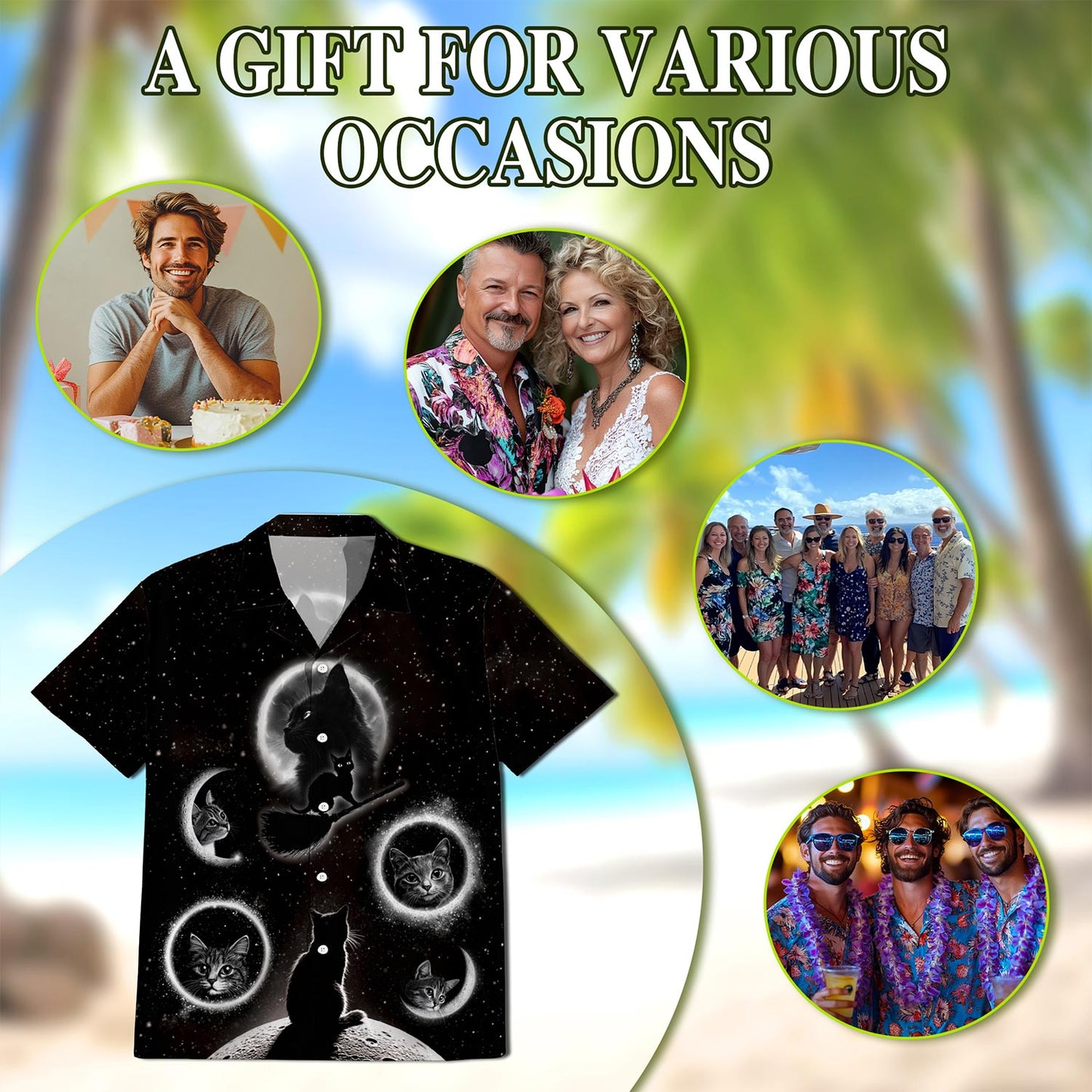 Black Cat Moonlight Hawaiian Shirt for Men, Button Down Aloha Shirt - Azhawaiian