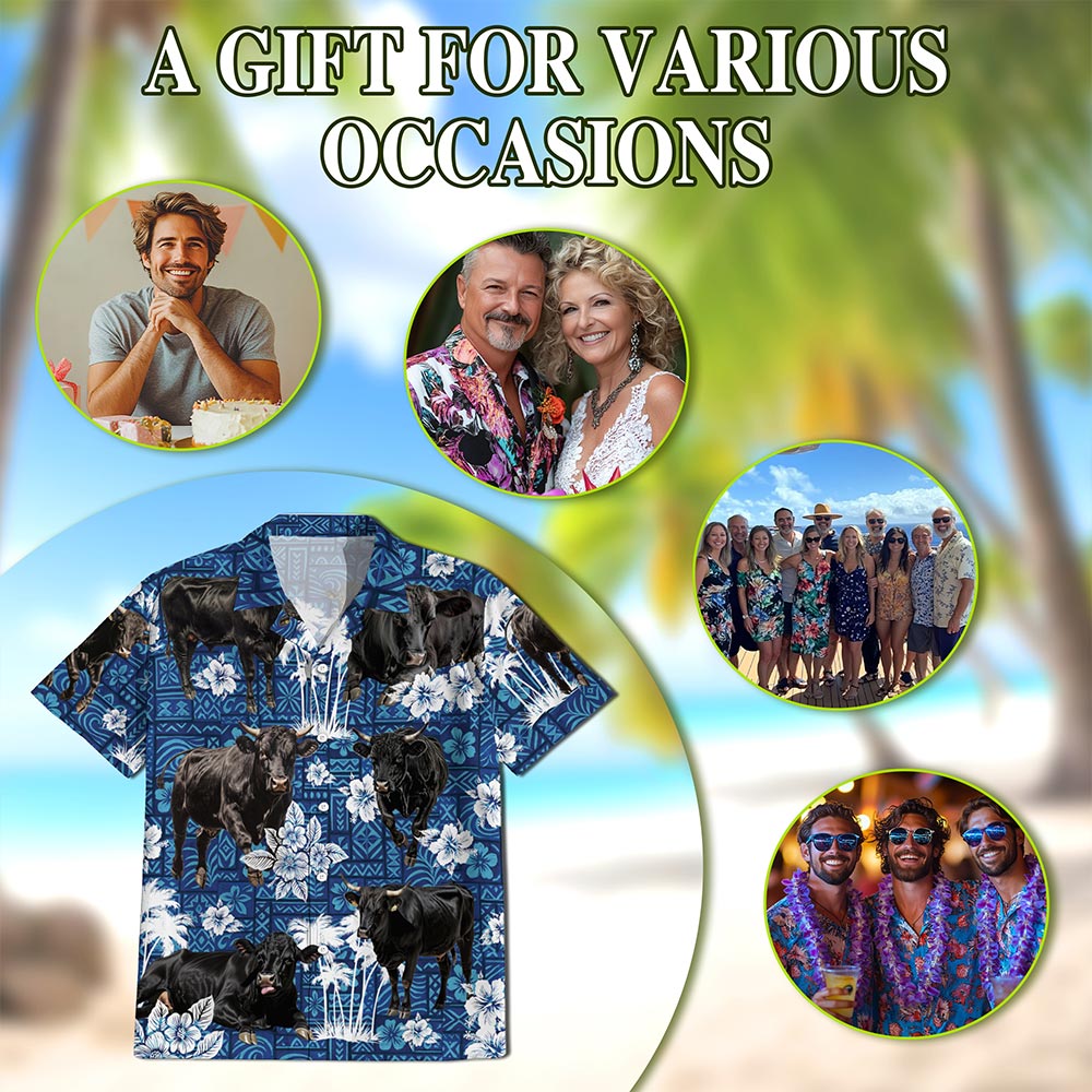Black Cattle Hawaiian Shirt for Men, Button Down Aloha Shirt - Azhawaiian