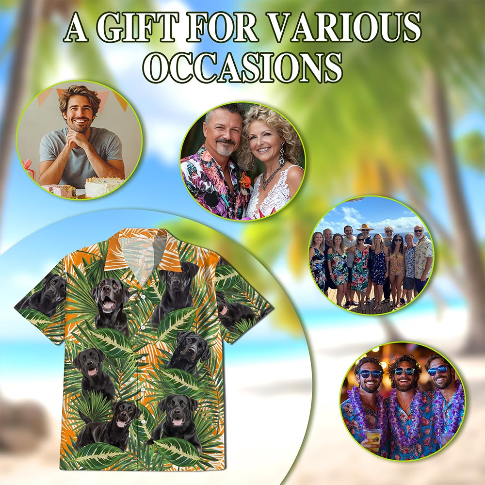 Black Labrador Retriever Dog Hawaiian Shirt for Men, Button Down Aloha Shirt - Azhawaiian