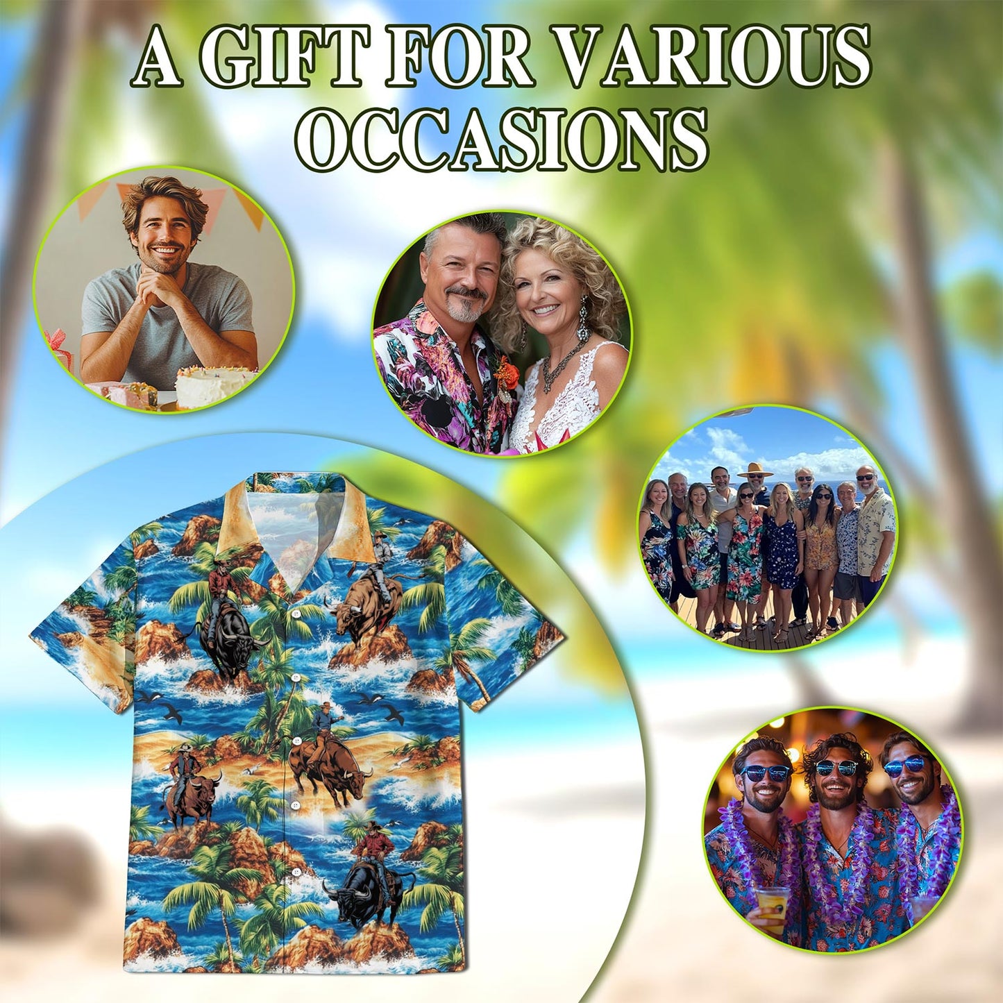 Bull Riding On Beach Hawaiian Shirt for Men, Button Down Aloha Shirt - Azhawaiian