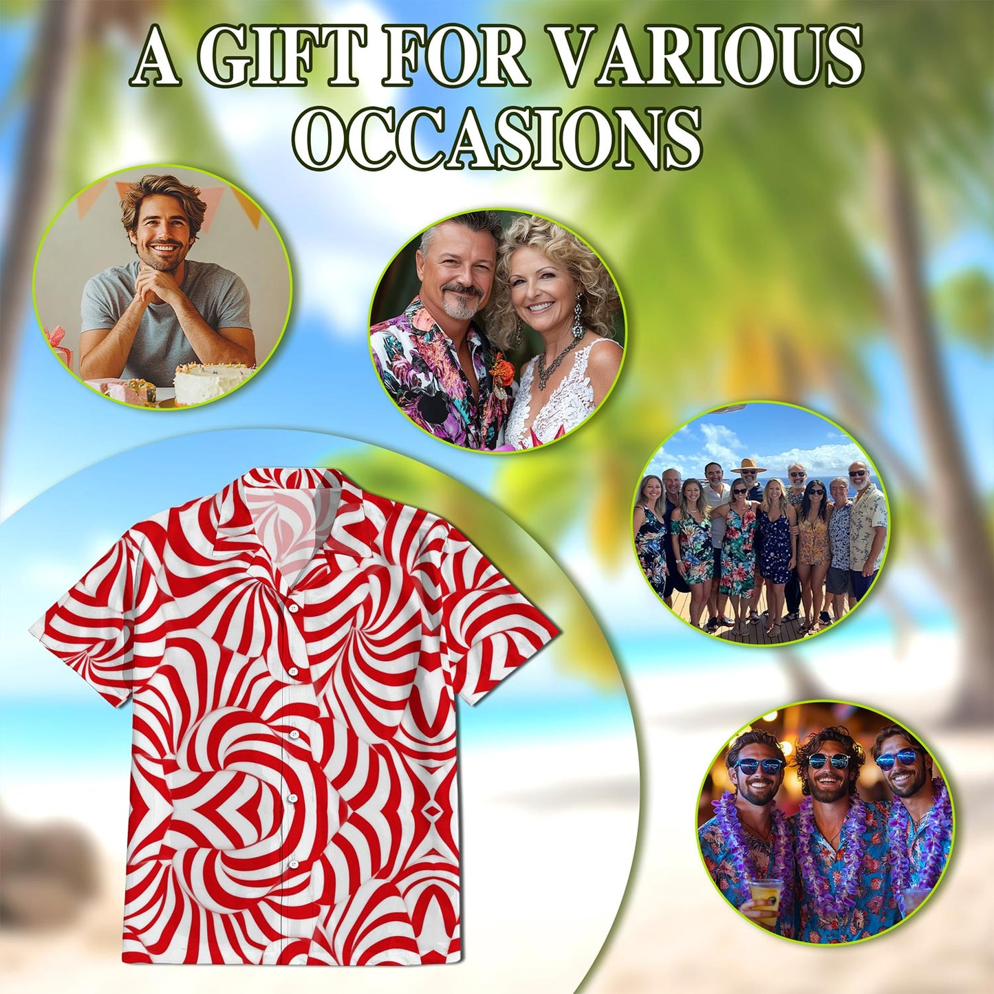 Candy Cane Pattern Hawaiian Shirt for Men, Button Down Aloha Shirt - Azhawaiian