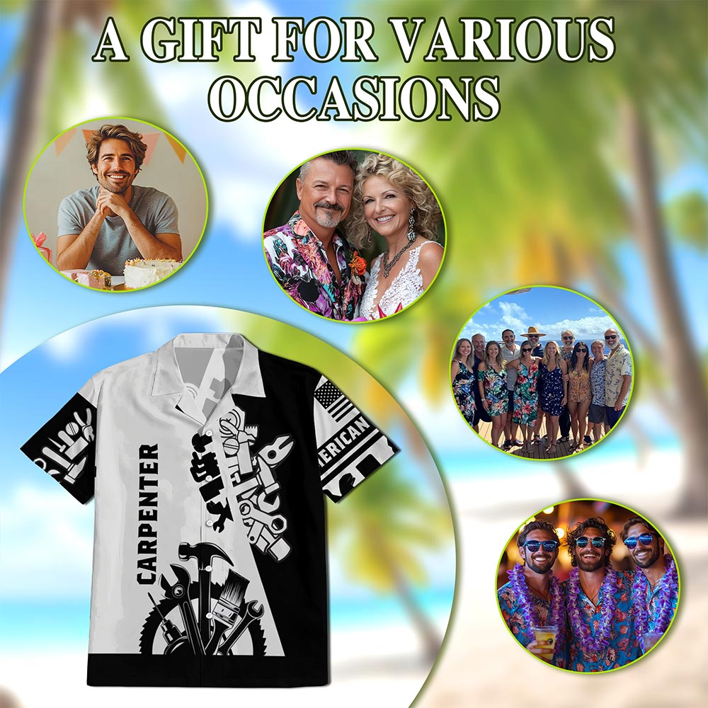 Carpenter Black White 3D Hawaiian Shirt for Men, Button Down Aloha Shirt - Azhawaiian