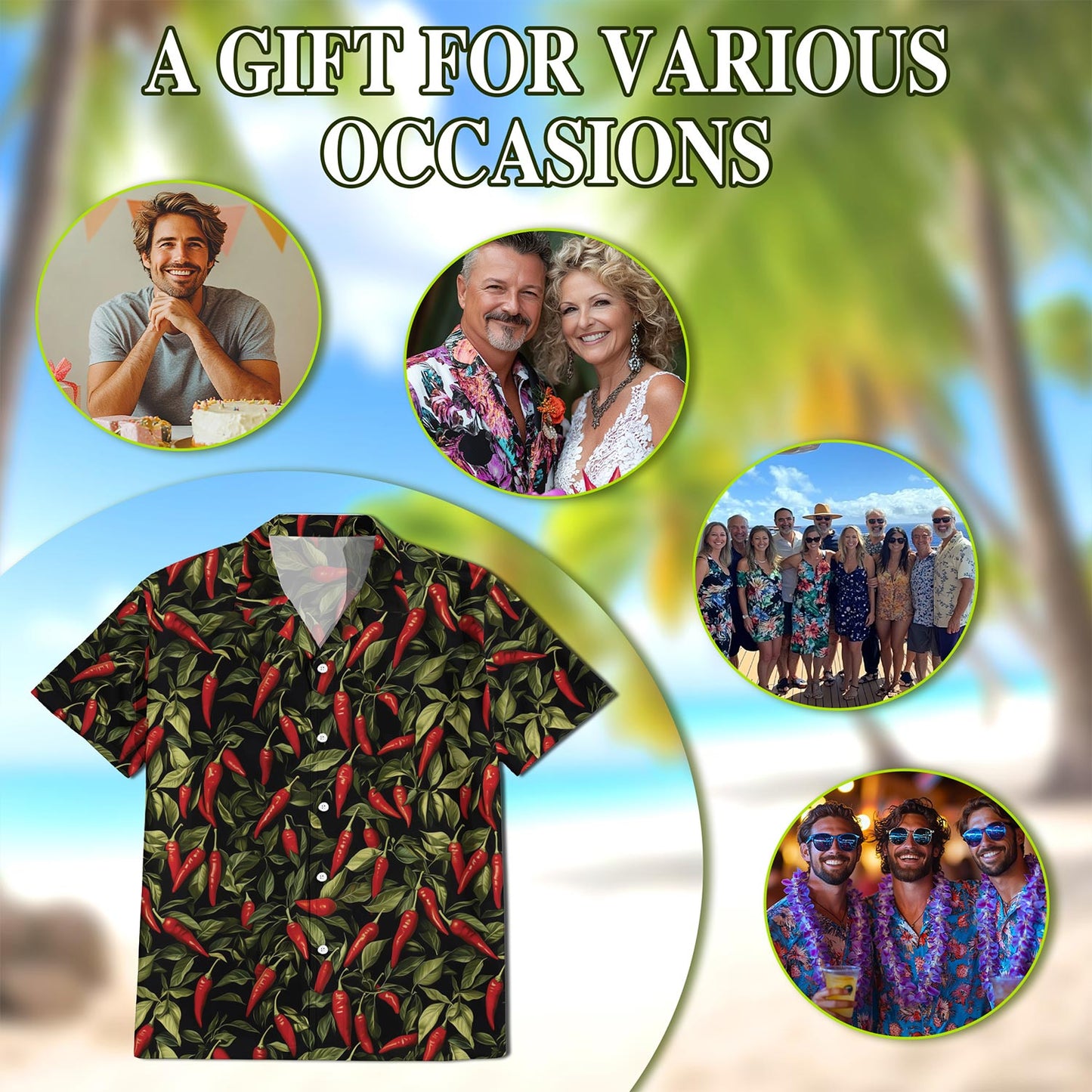 Chilli Pepper Pattern Hawaiian Shirt for Men, Button Down Aloha Shirt - Azhawaiian
