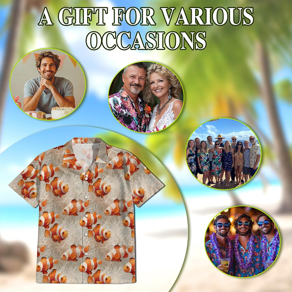 Clownfish Pattern Hawaiian Shirt for Men, Button Down Aloha Shirt - Azhawaiian