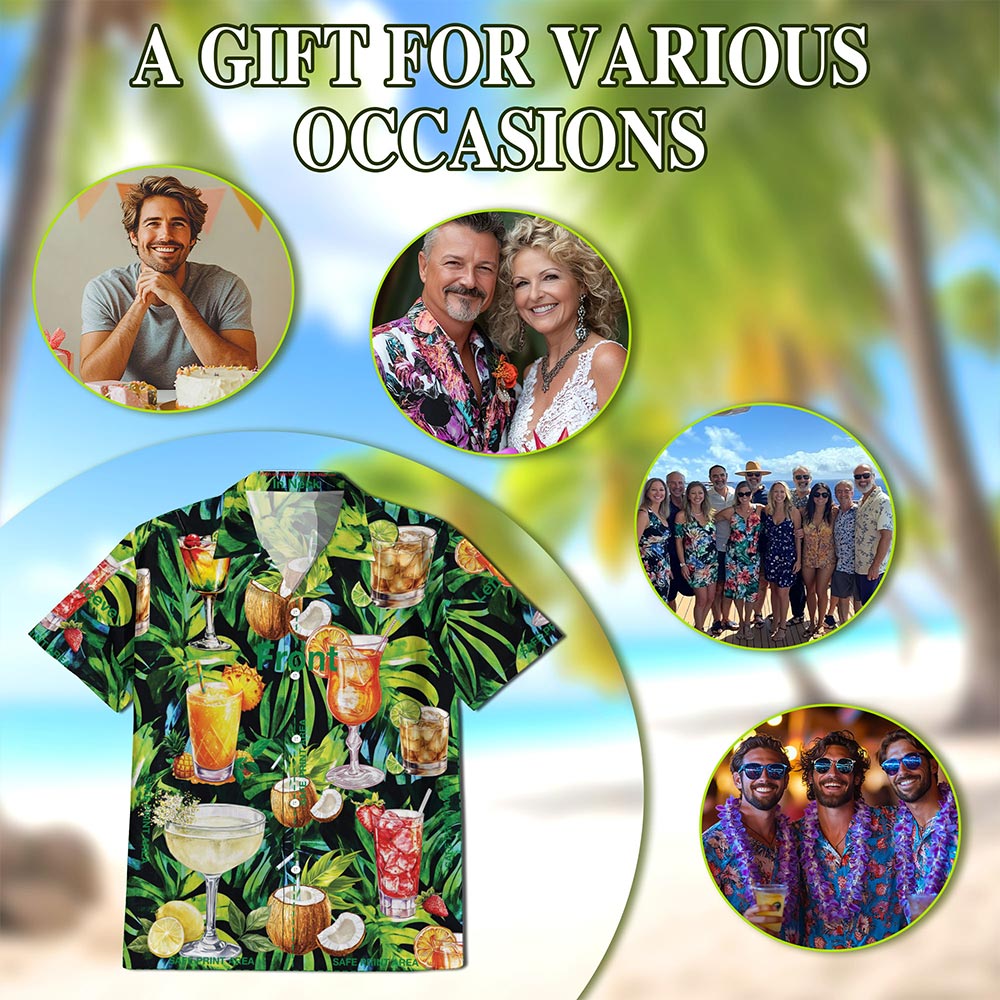 Cocktail And Fruit Hawaiian Shirt for Men, Button Down Aloha Shirt - Azhawaiian