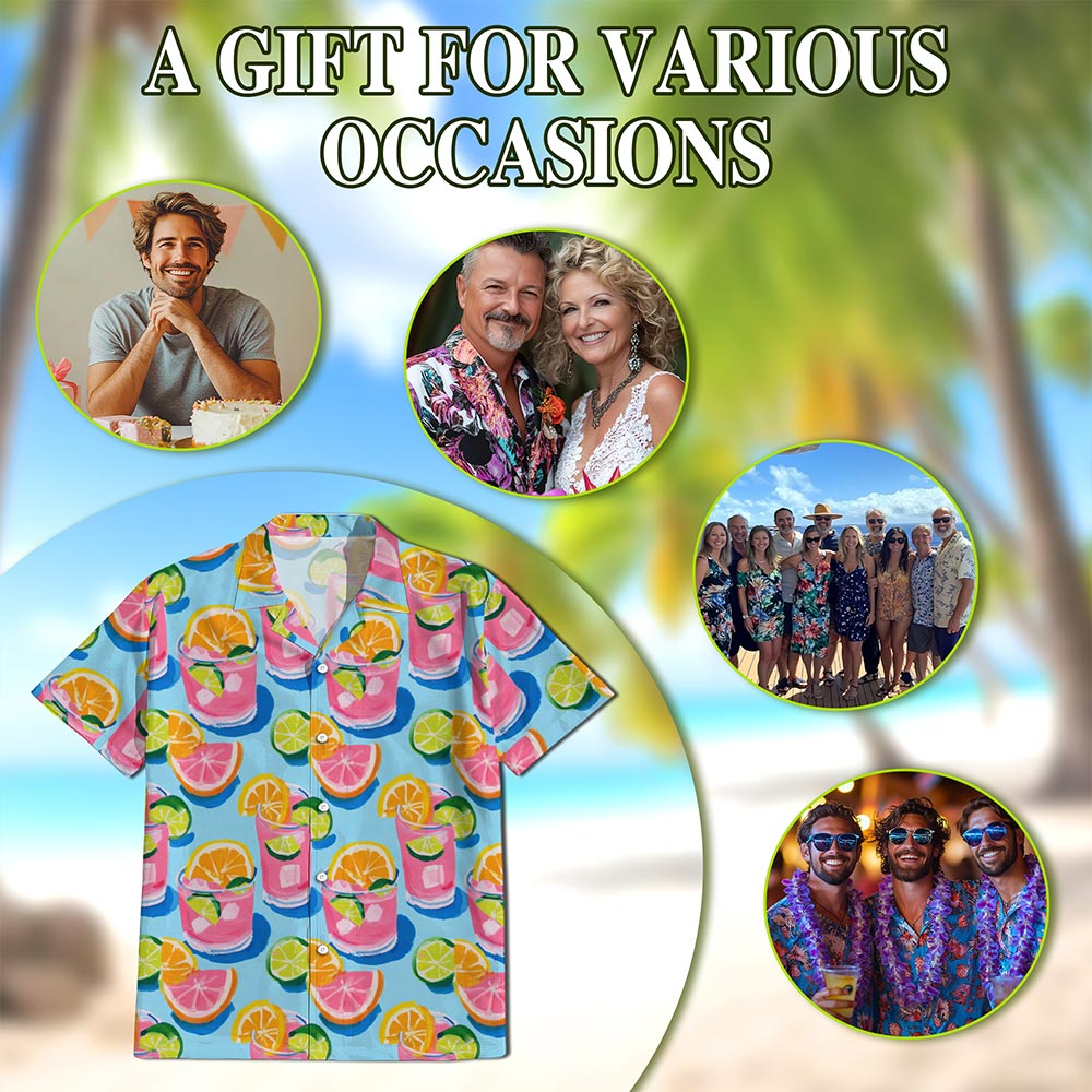Cocktail Pattern Hawaiian Shirt for Men, Button Down Aloha Shirt - Azhawaiian