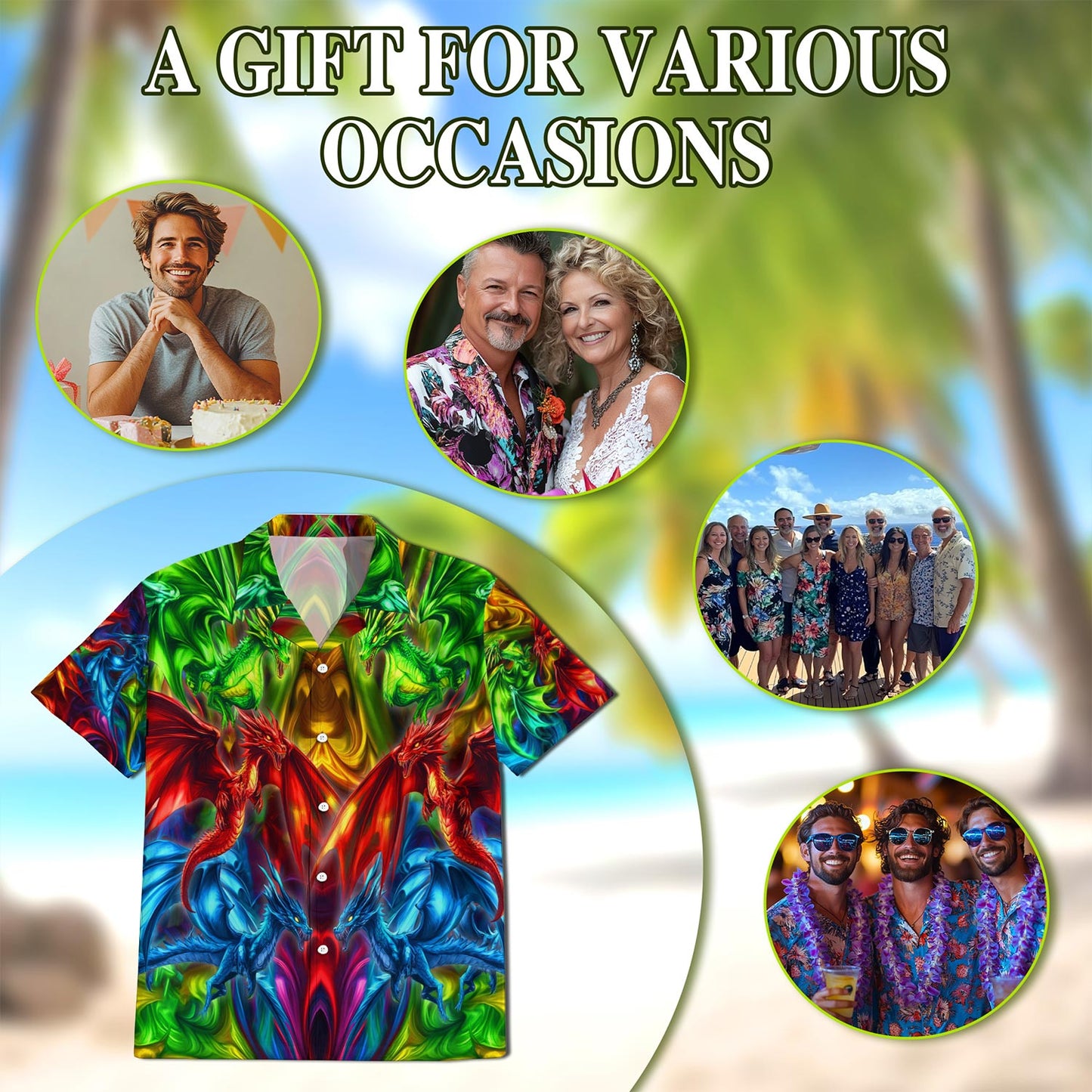 Colorful Dragon Hawaiian Shirt for Men, Button Down Aloha Shirt - Azhawaiian
