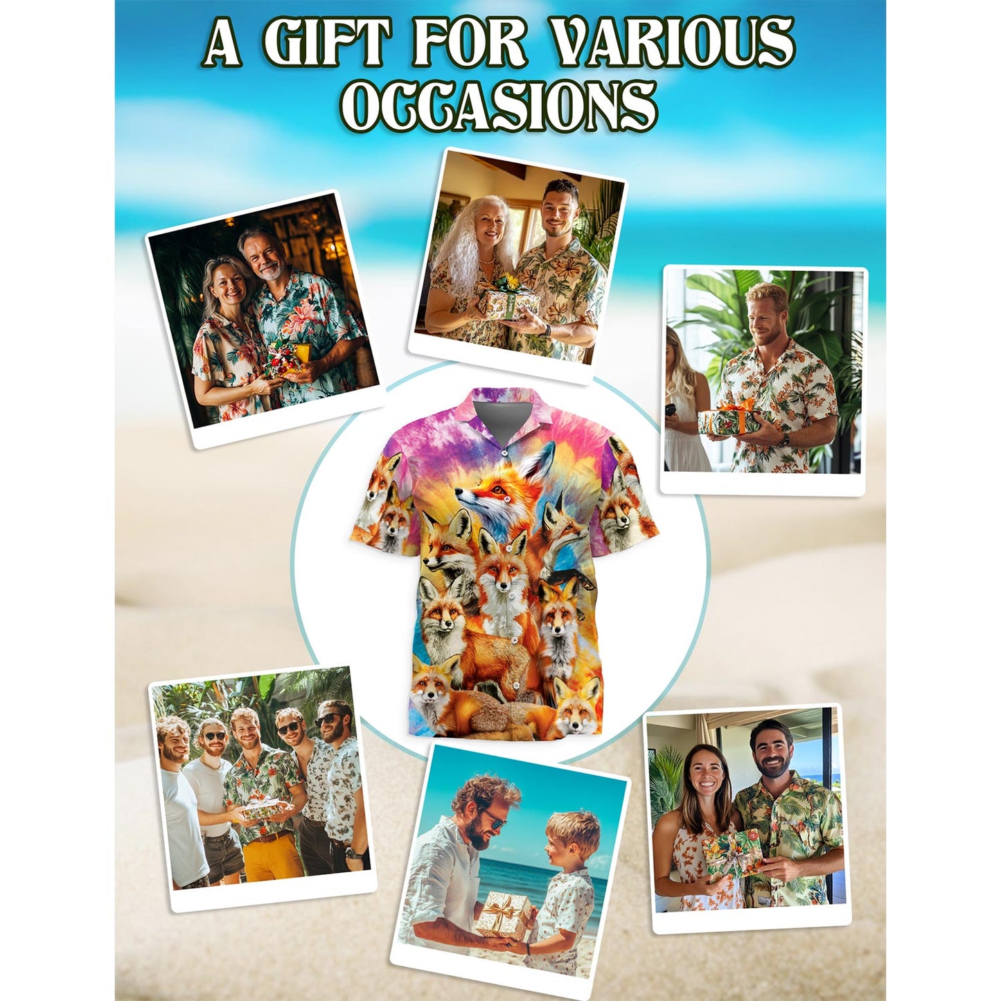 Colorful Fox Hawaiian Shirt for Men, Button Down Aloha Shirt - Azhawaiian