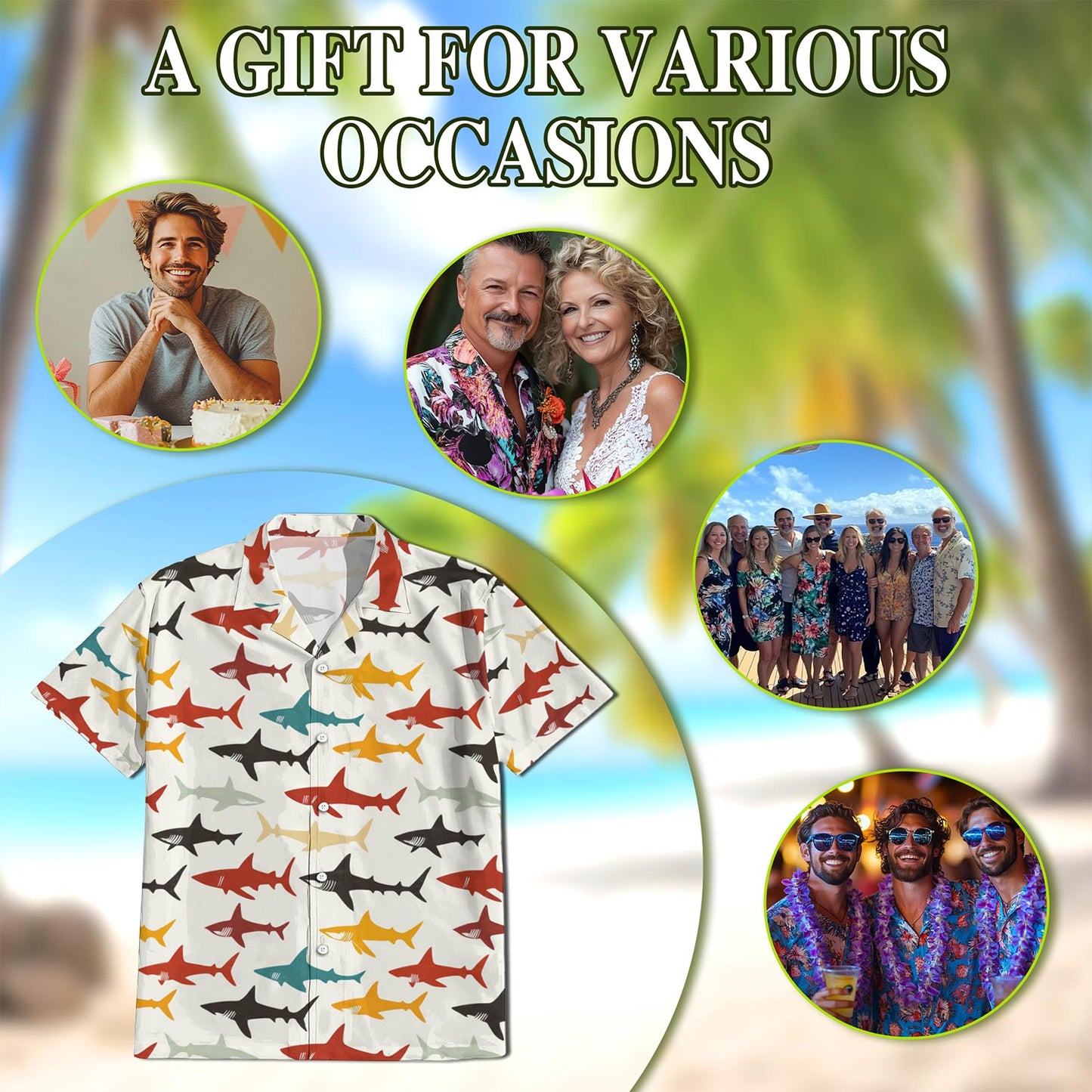 Colorful Shark Hawaiian Shirt for Men, Button Down Aloha Shirt - Azhawaiian
