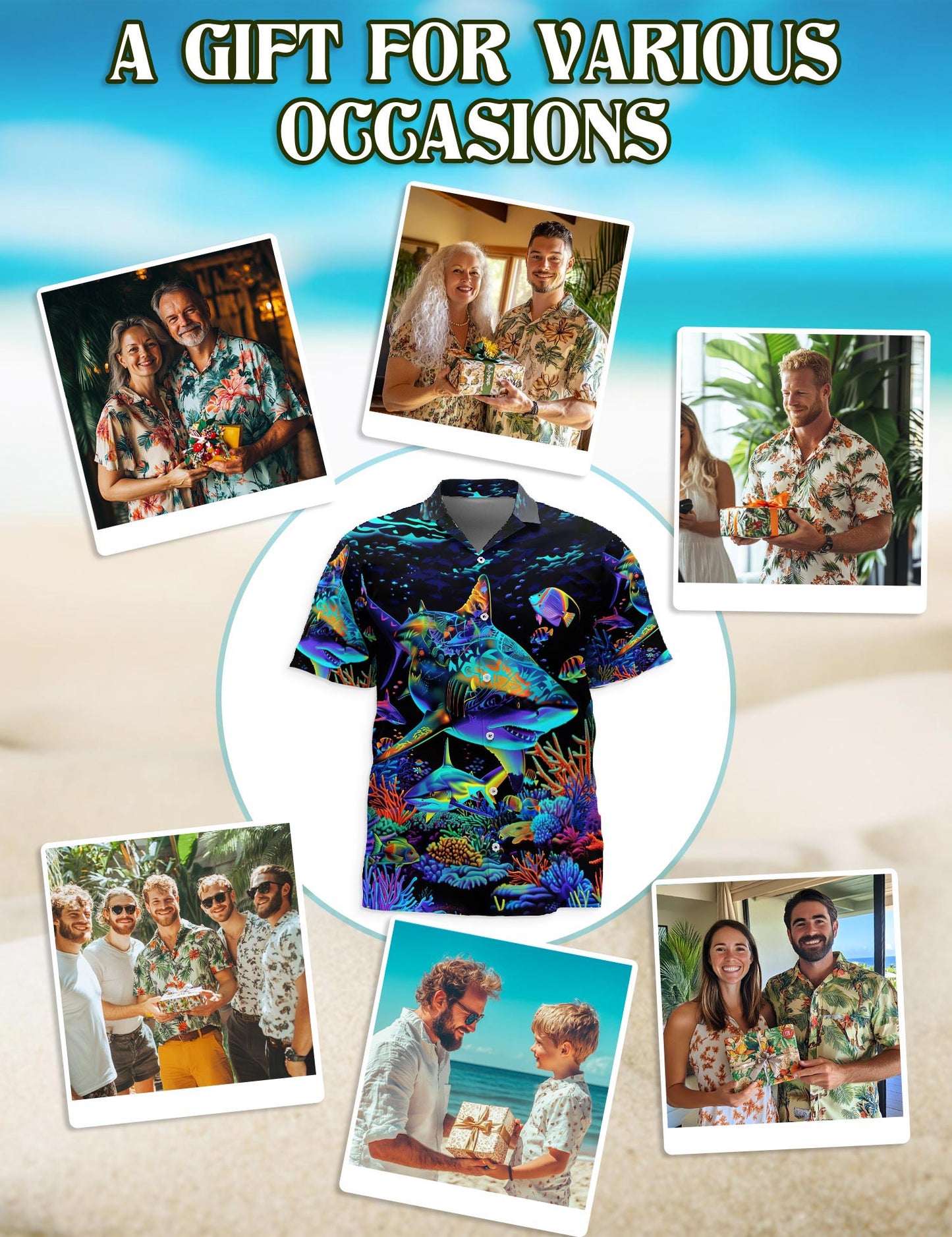 Colorful Shark Hawaiian Shirt for Men, Button Down Aloha Shirt - Azhawaiian