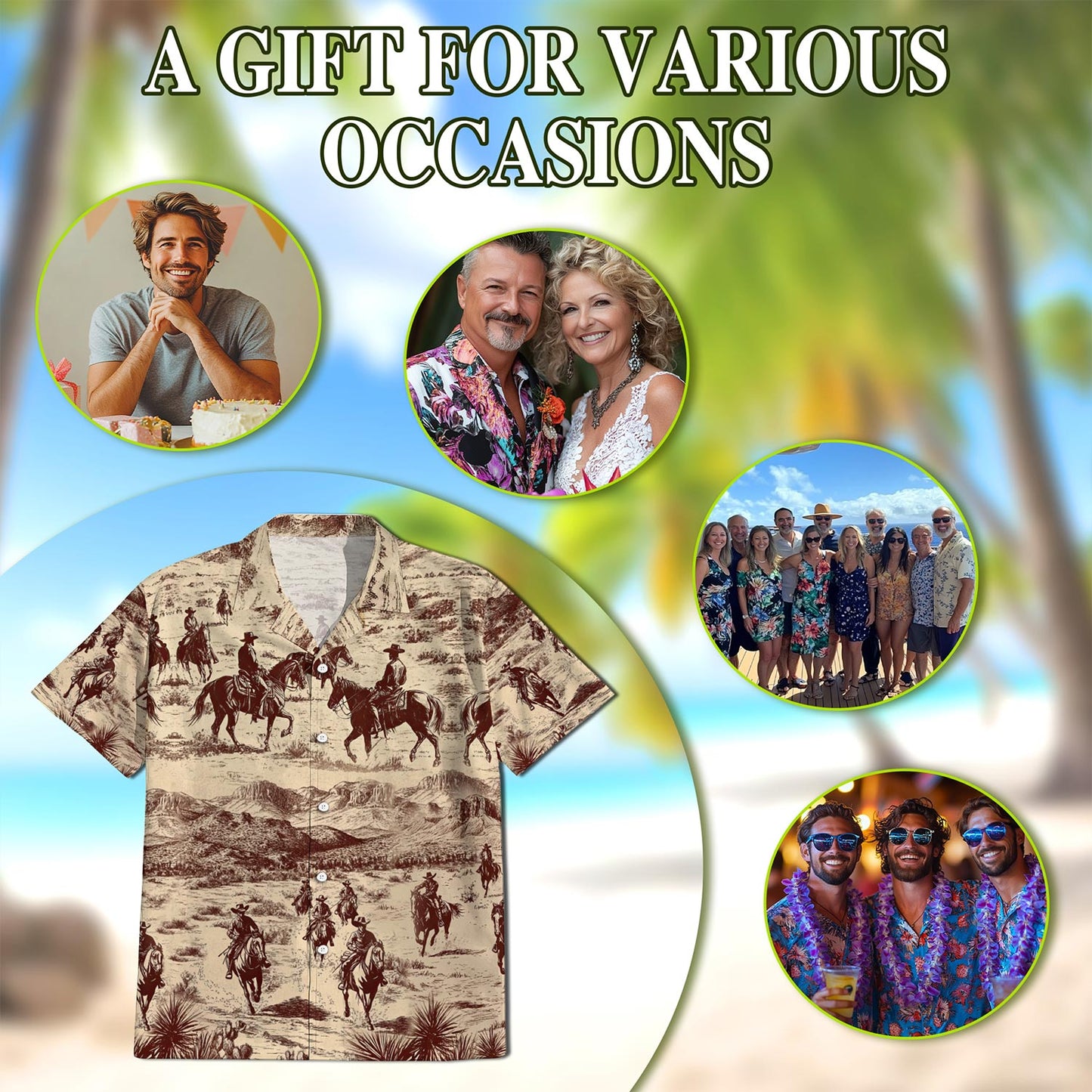 Cowboy Horse Riding Hawaiian Shirt for Men, Button Down Aloha Shirt - Azhawaiian