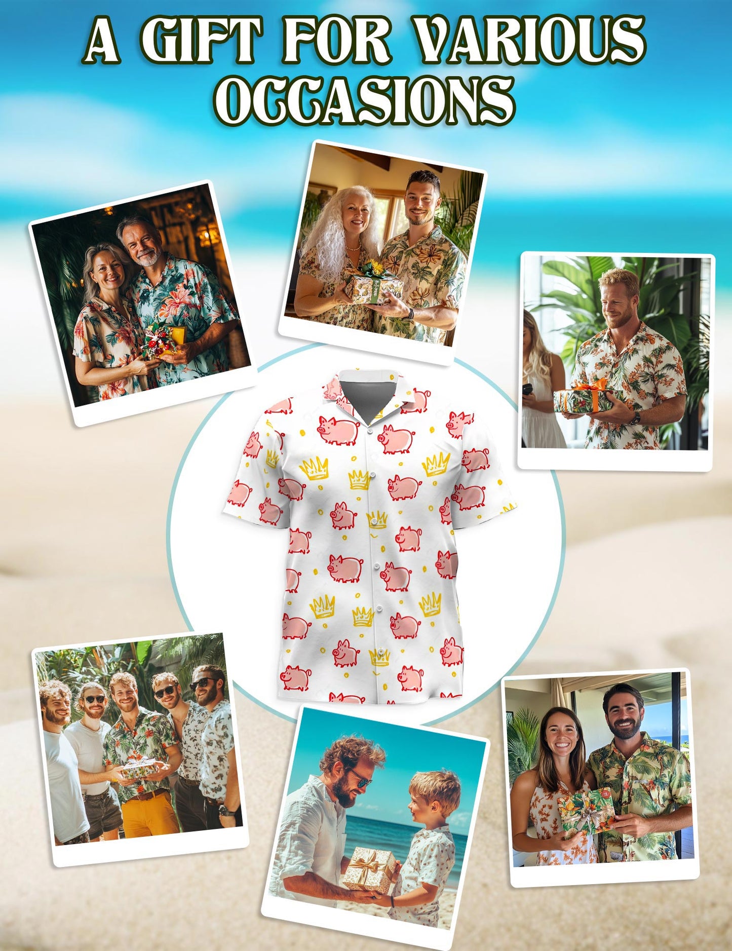 Cute Pig Hawaiian Shirt for Men, Button Down Aloha Shirt - Azhawaiian