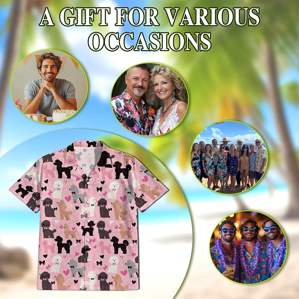 Cute Poodle Hawaiian Shirt for Men, Button Down Aloha Shirt - Azhawaiian