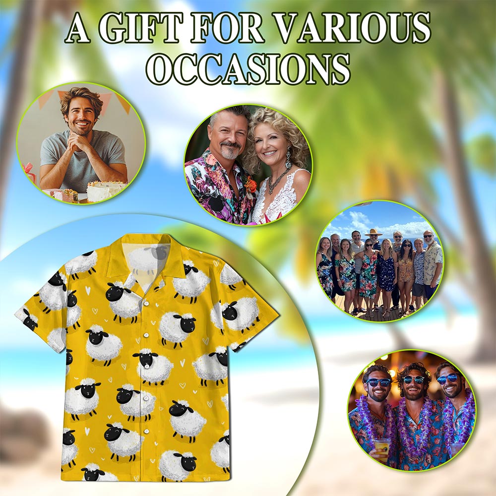 Cute Sheep Hawaiian Shirt for Men, Button Down Aloha Shirt - Azhawaiian
