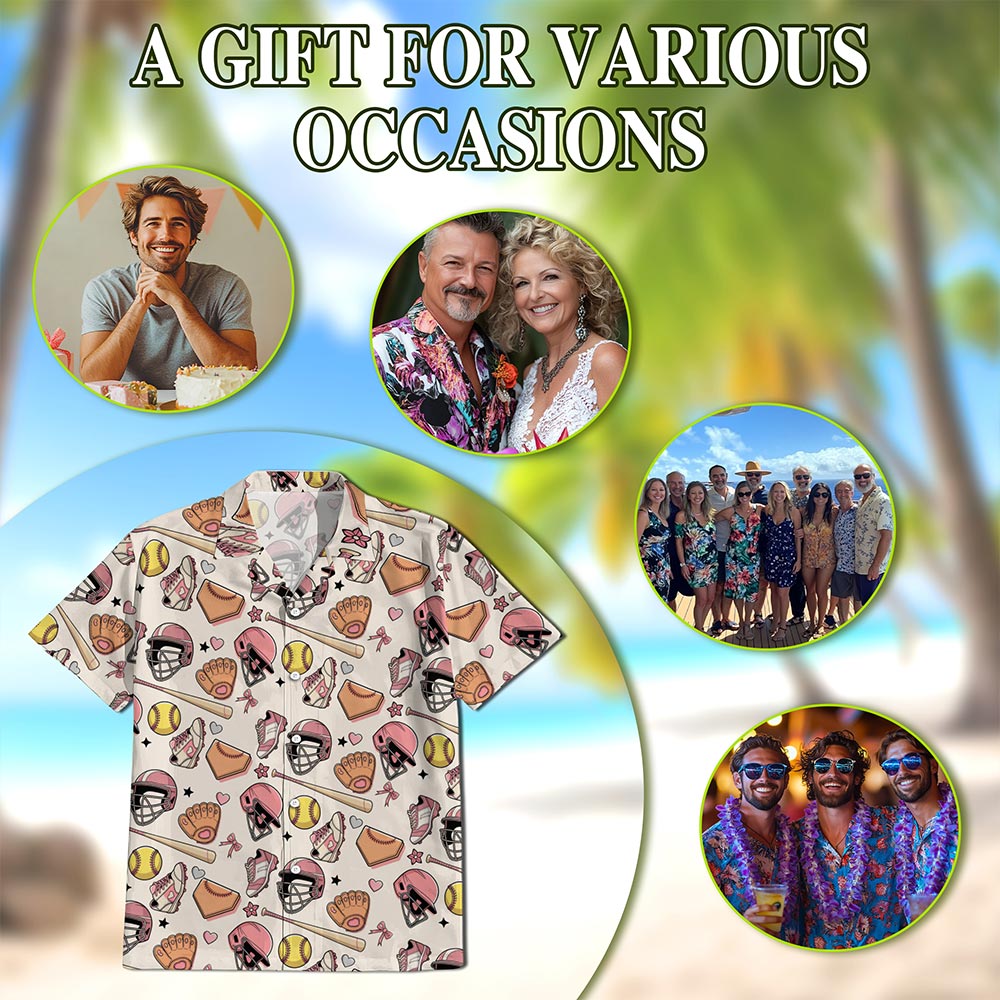 Cute Softball Hawaiian Shirt for Men, Button Down Aloha Shirt - Azhawaiian