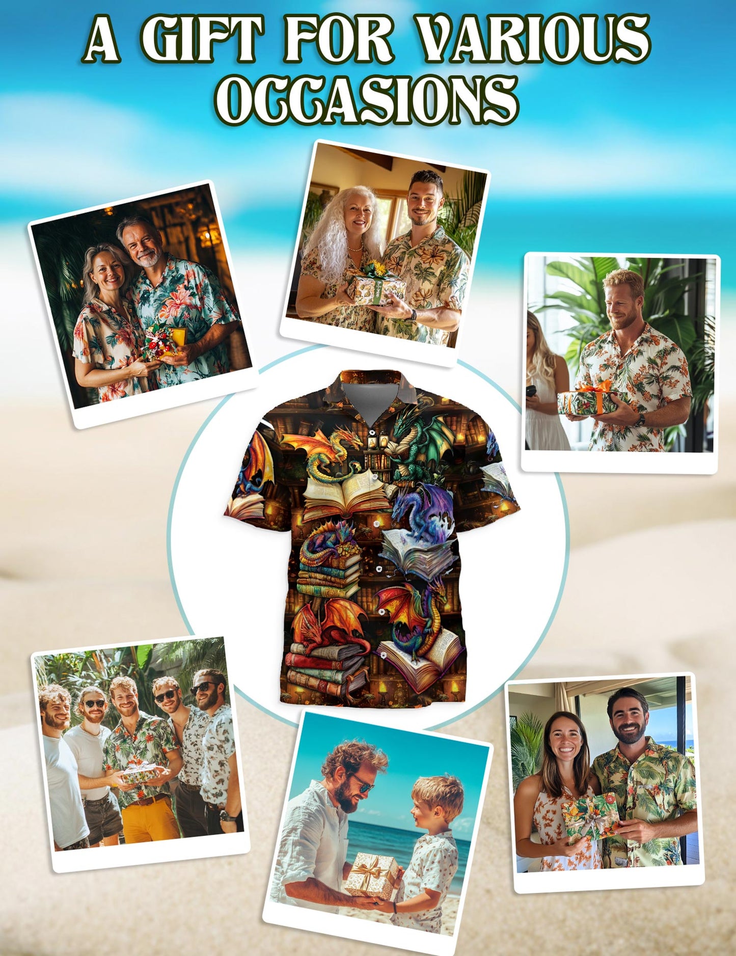 Dragon Book Hawaiian Shirt for Men, Button Down Aloha Shirt - Azhawaiian