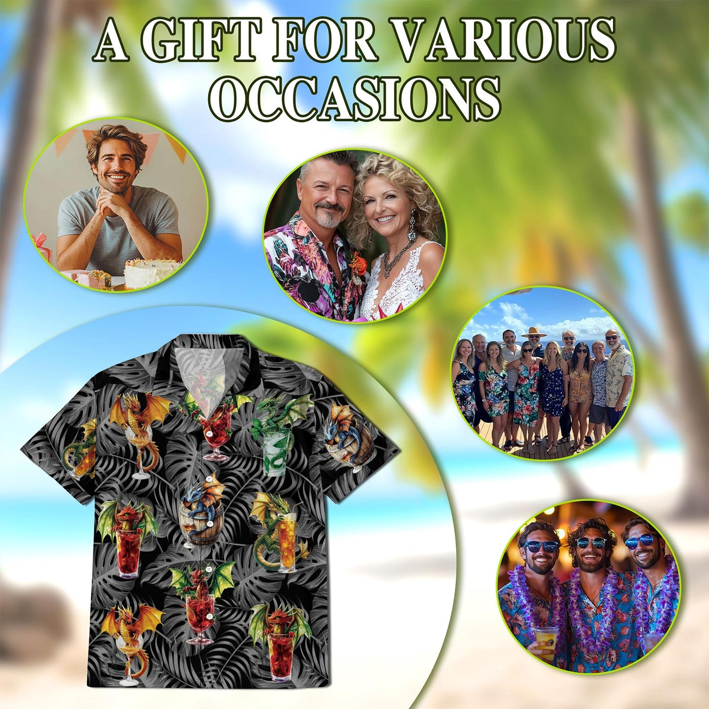 Dragon Cocktail Hawaiian Shirt for Men, Button Down Aloha Shirt - Azhawaiian