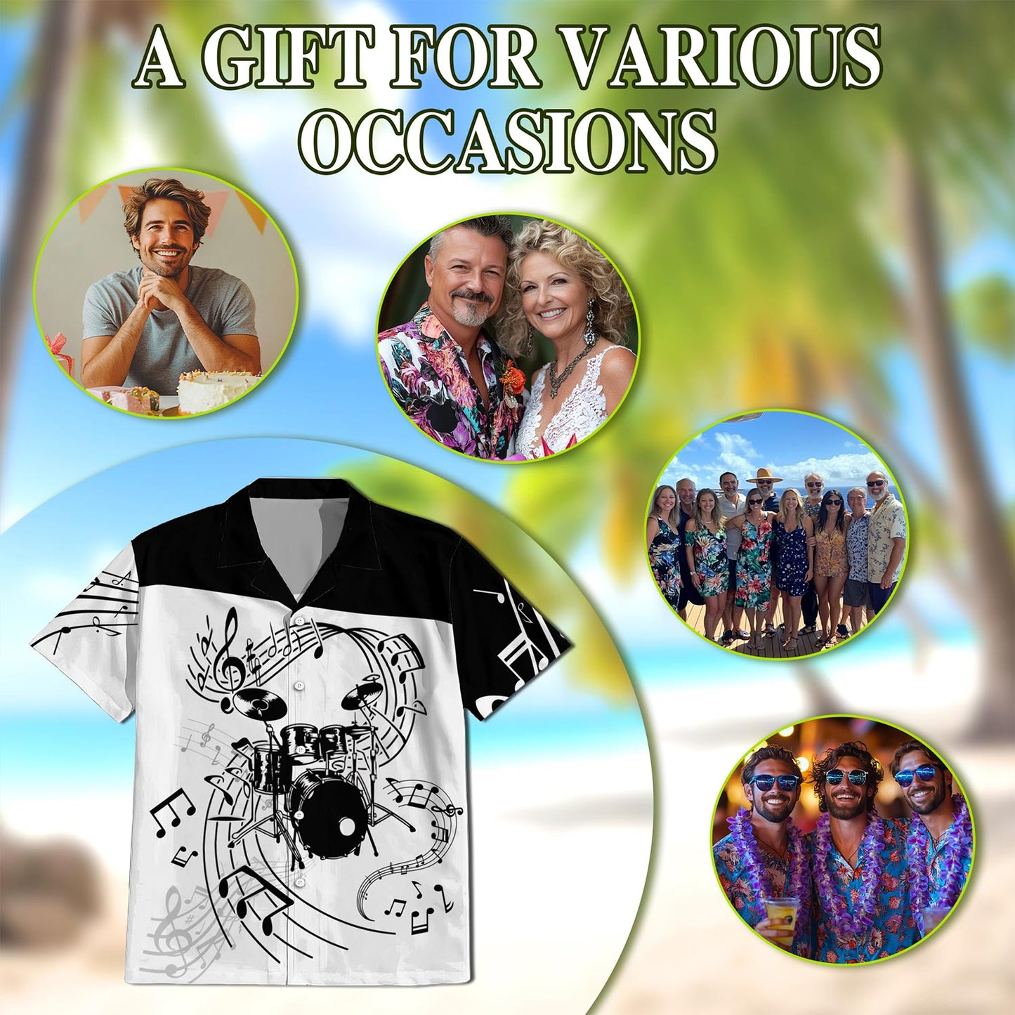 Drums For Music Hawaiian Shirt for Men, Button Down Aloha Shirt - Azhawaiian