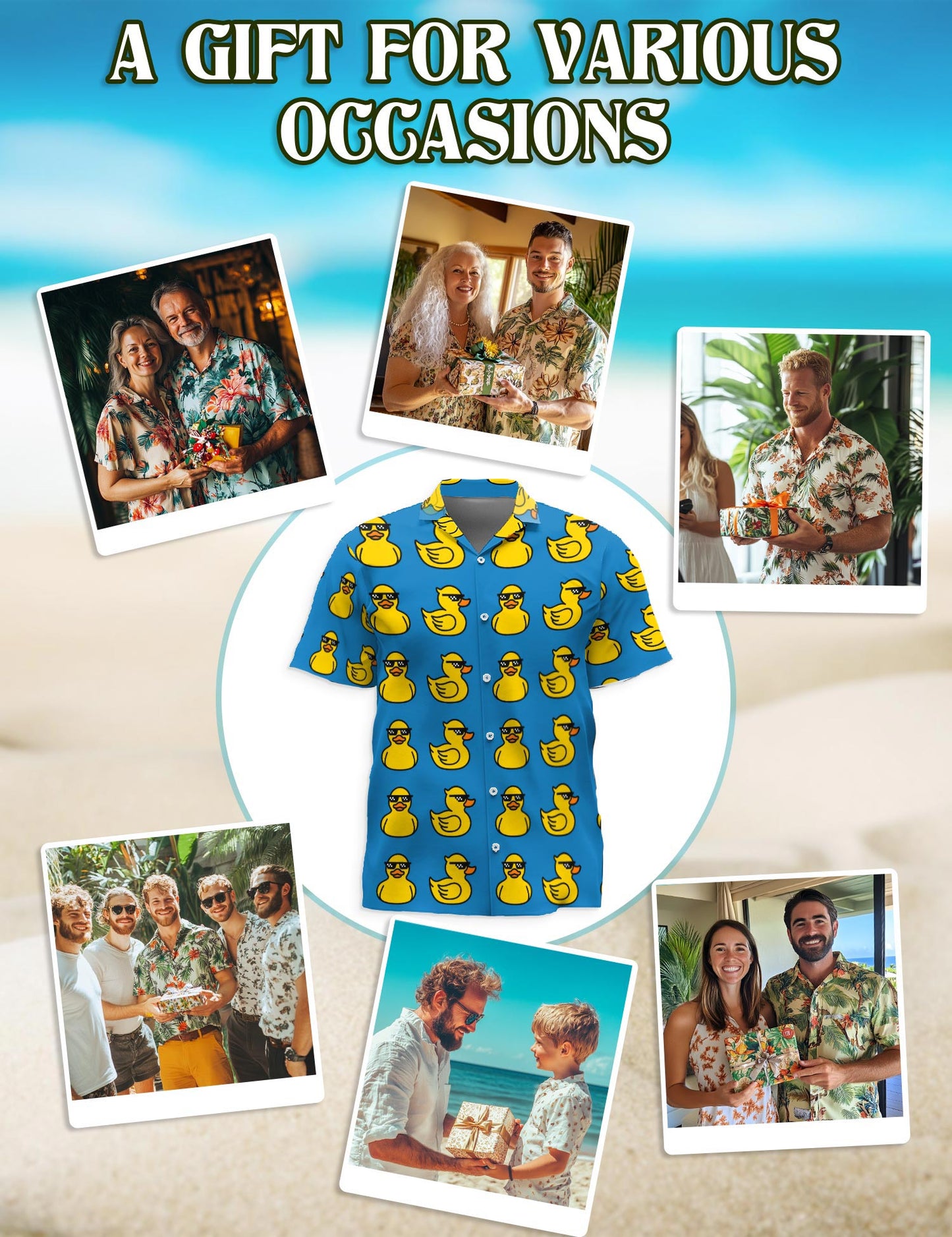Duck Pattern Hawaiian Shirt for Men, Button Down Aloha Shirt - Azhawaiian