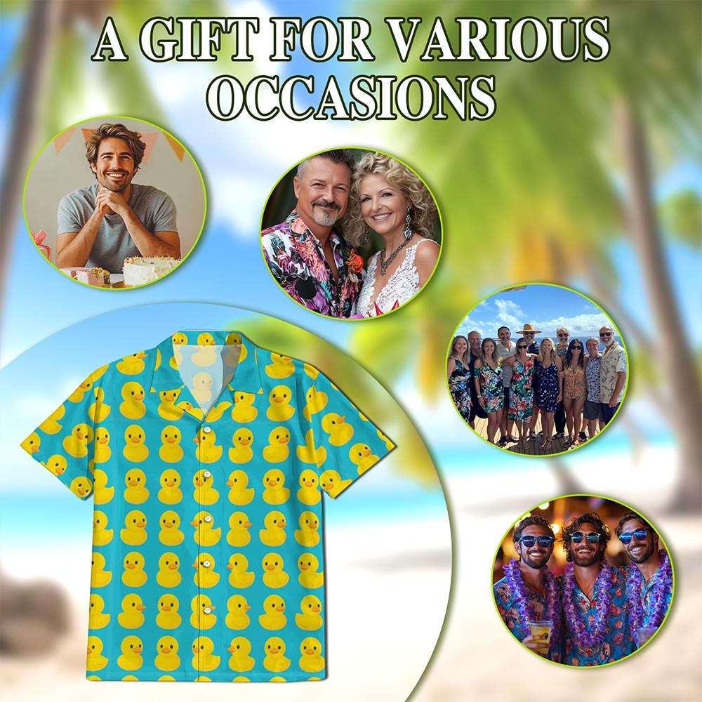 Duck Pattern Hawaiian Shirt for Men, Button Down Aloha Shirt - Azhawaiian