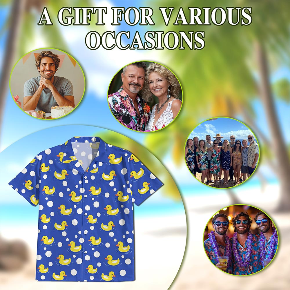 Duck Pattern Hawaiian Shirt for Men, Button Down Aloha Shirt - Azhawaiian