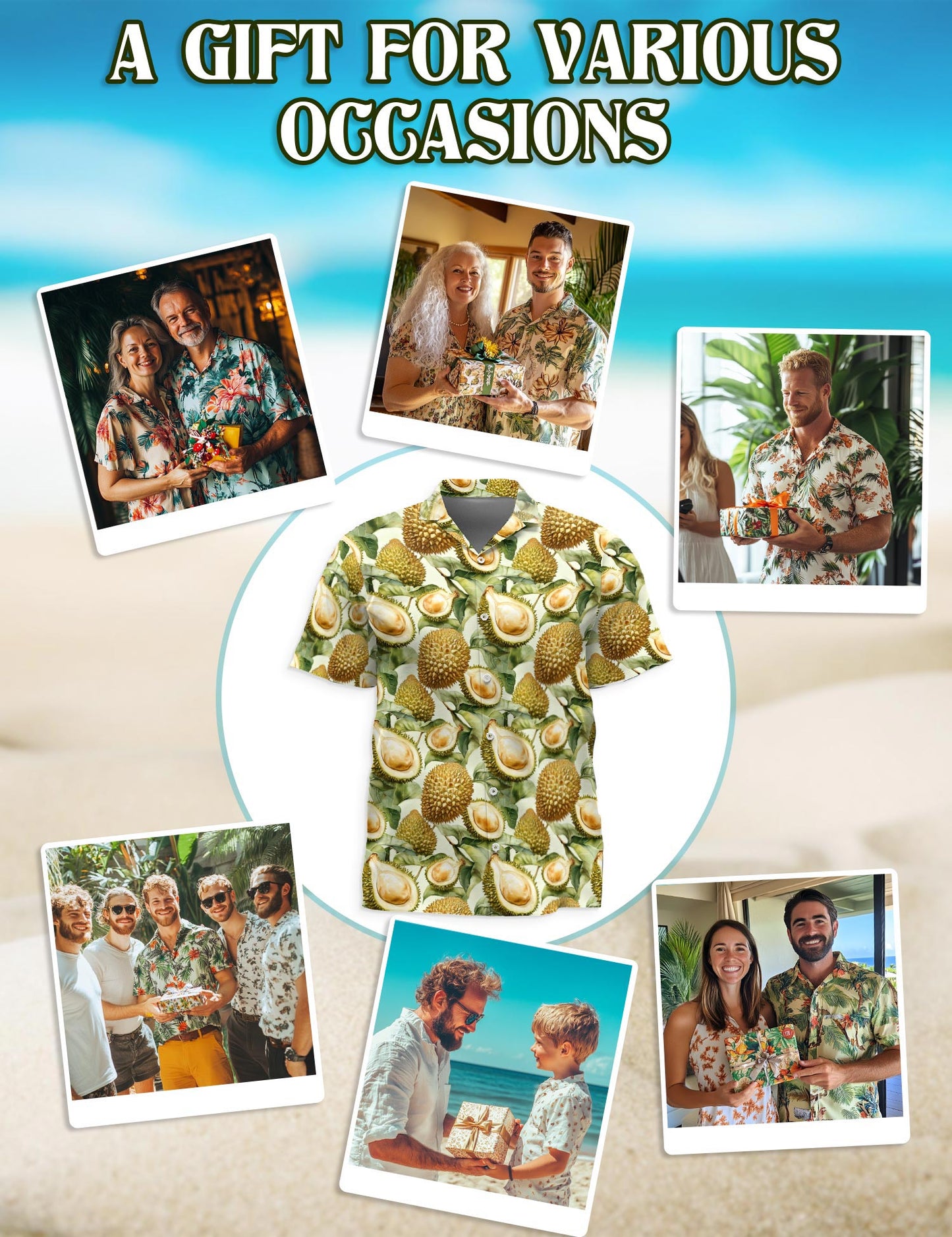 Durian Pattern Hawaiian Shirt for Men, Button Down Aloha Shirt - Azhawaiian