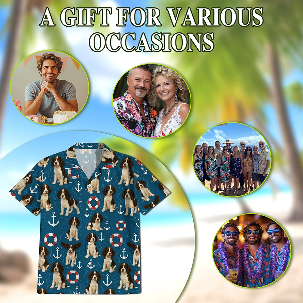 English Springer Spaniel Hawaiian Shirt for Men, Button Down Aloha Shirt - Azhawaiian