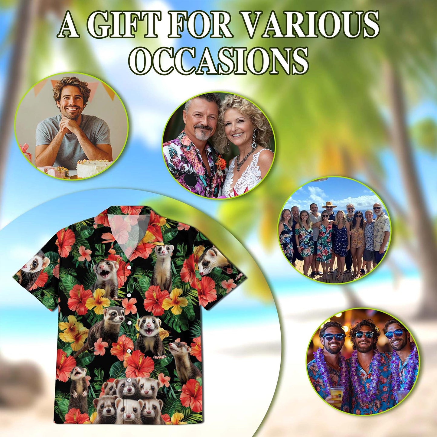 Ferrets Tropical Summer Hawaiian Shirt for Men, Button Down Aloha Shirt - Azhawaiian