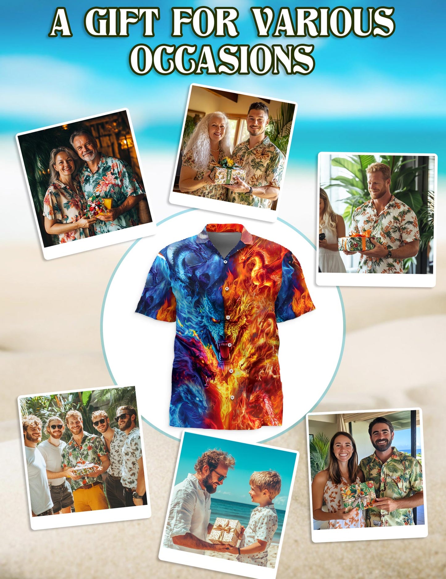 Fire Dragon Hawaiian Shirt for Men, Button Down Aloha Shirt - Azhawaiian