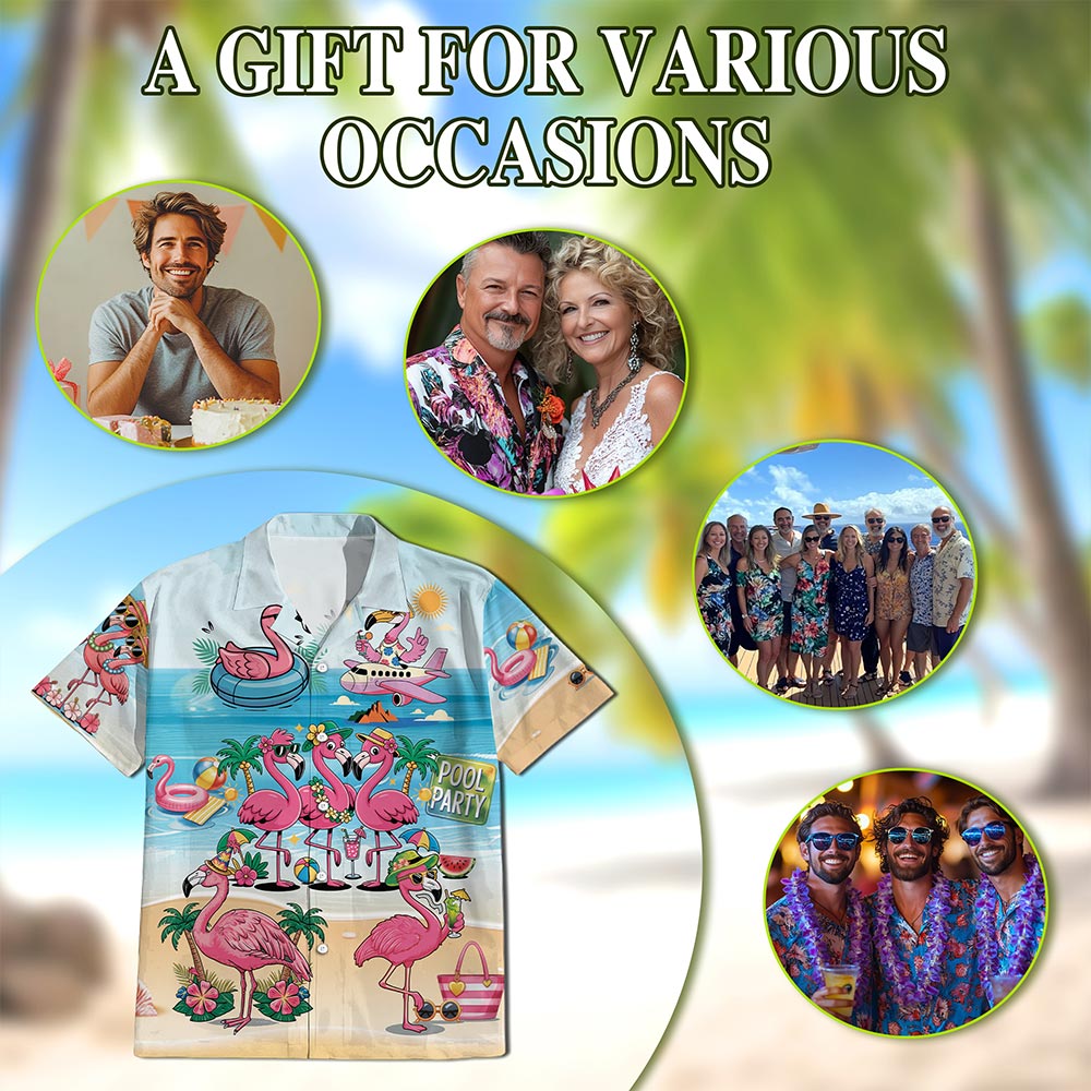 Flamingo Cocktails Hawaiian Shirt for Men, Button Down Aloha Shirt - Azhawaiian