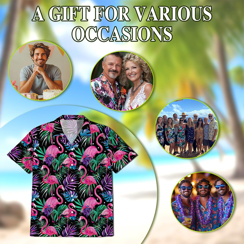 Flamingo Leaf Hawaiian Shirt for Men, Button Down Aloha Shirt - Azhawaiian