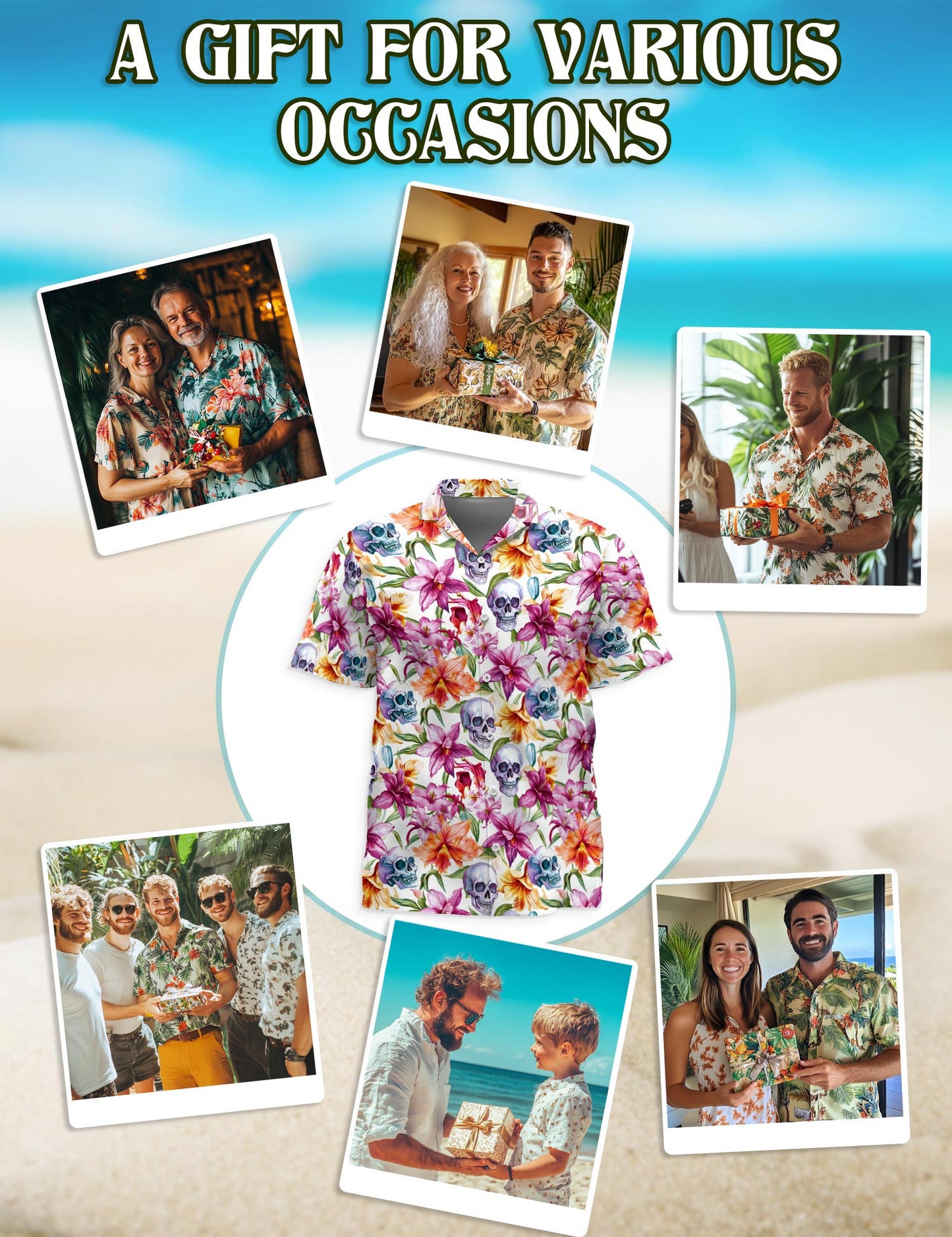 Floral Skull Hawaiian Shirt for Men, Button Down Aloha Shirt - Azhawaiian