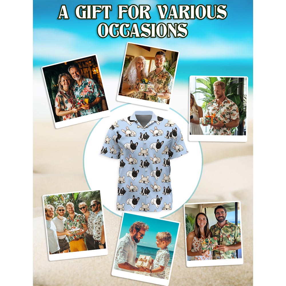 French Bulldog Hawaiian Shirt for Men, Button Down Aloha Shirt - Azhawaiian