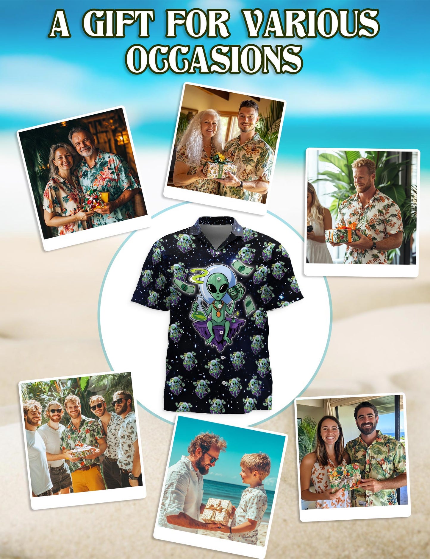 Funny Alien Hawaiian Shirt for Men, Button Down Aloha Shirt - Azhawaiian