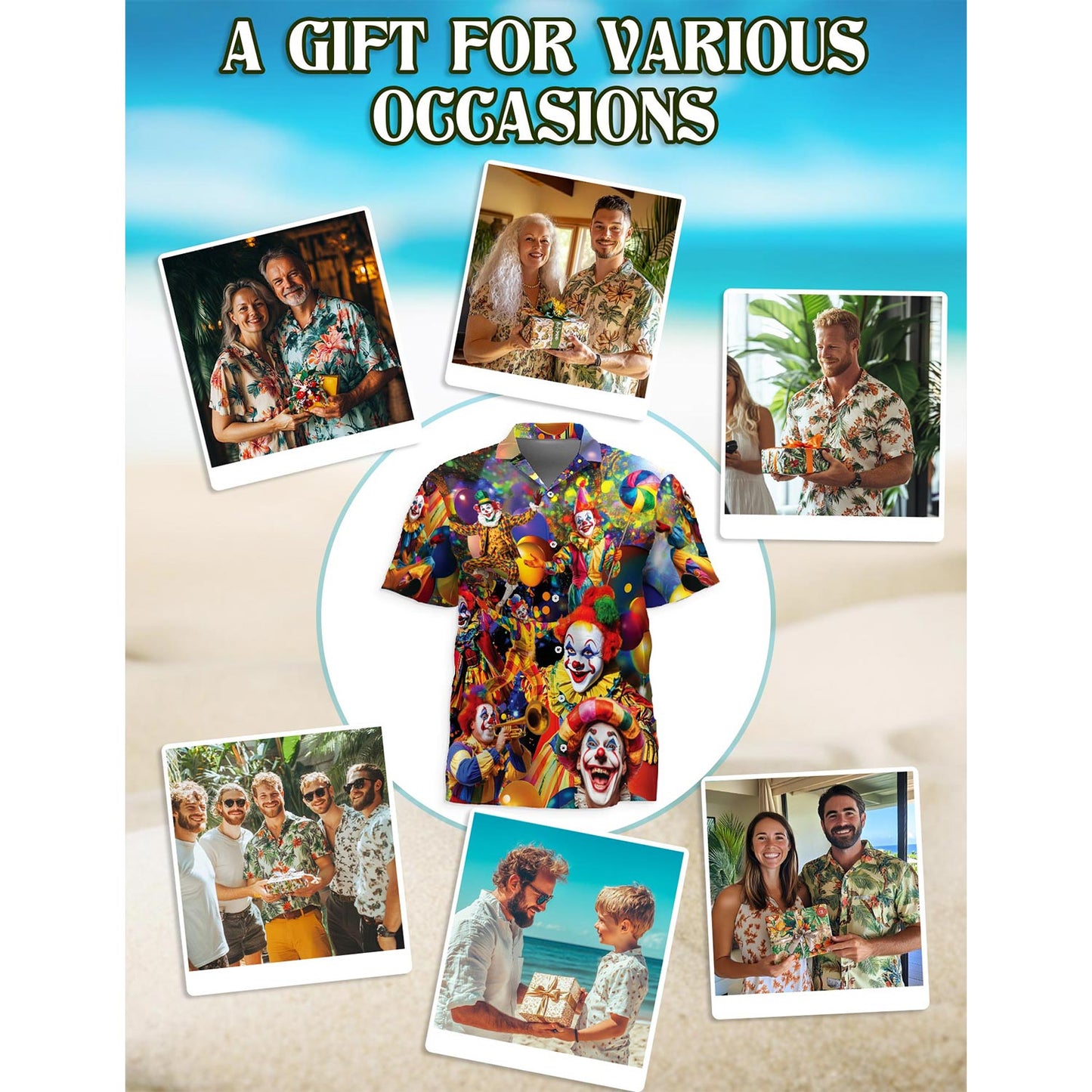 Funny Clown Hawaiian Shirt for Men, Button Down Aloha Shirt - Azhawaiian