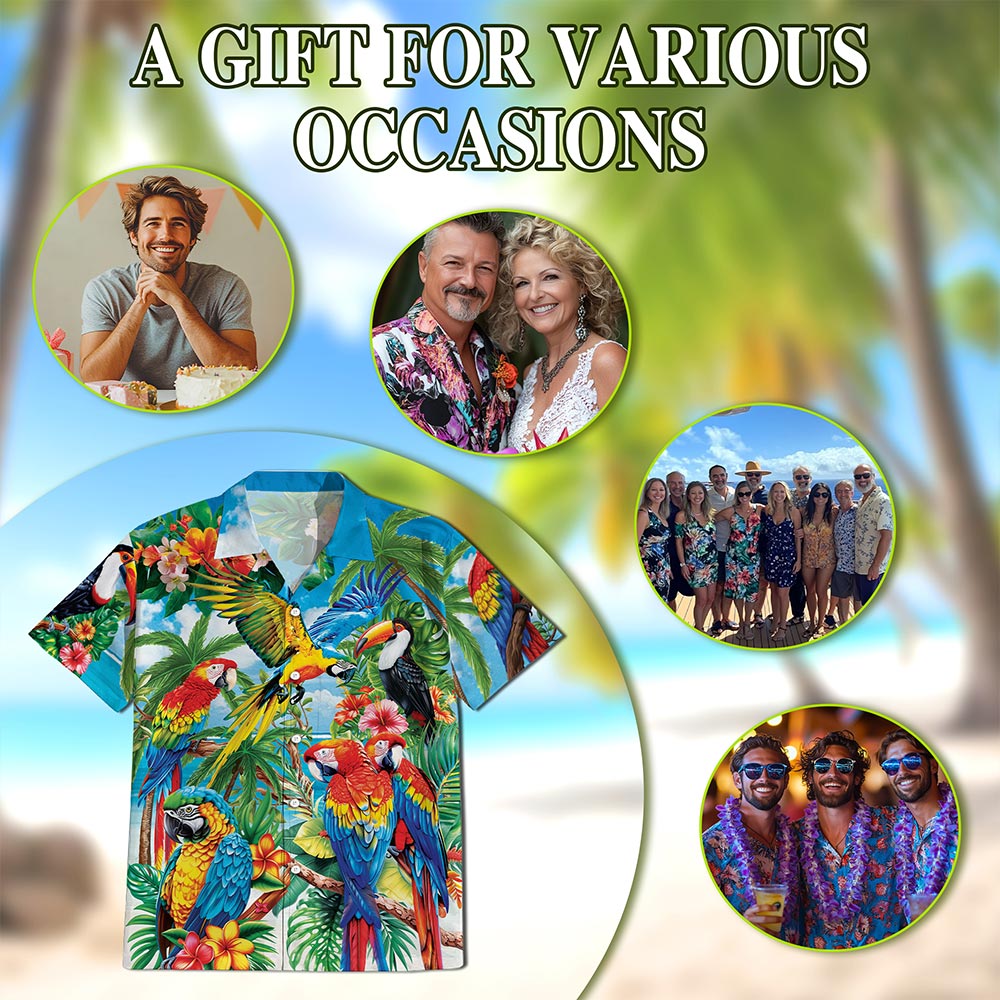 Funny Colorful Parrot Hawaiian Shirt for Men, Button Down Aloha Shirt - Azhawaiian