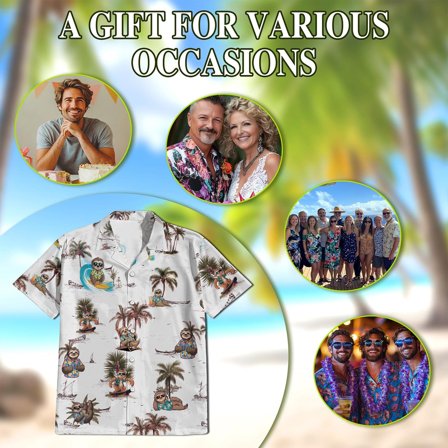 Funny Sloth Pattern Hawaiian Shirt for Men, Button Down Aloha Shirt - Azhawaiian