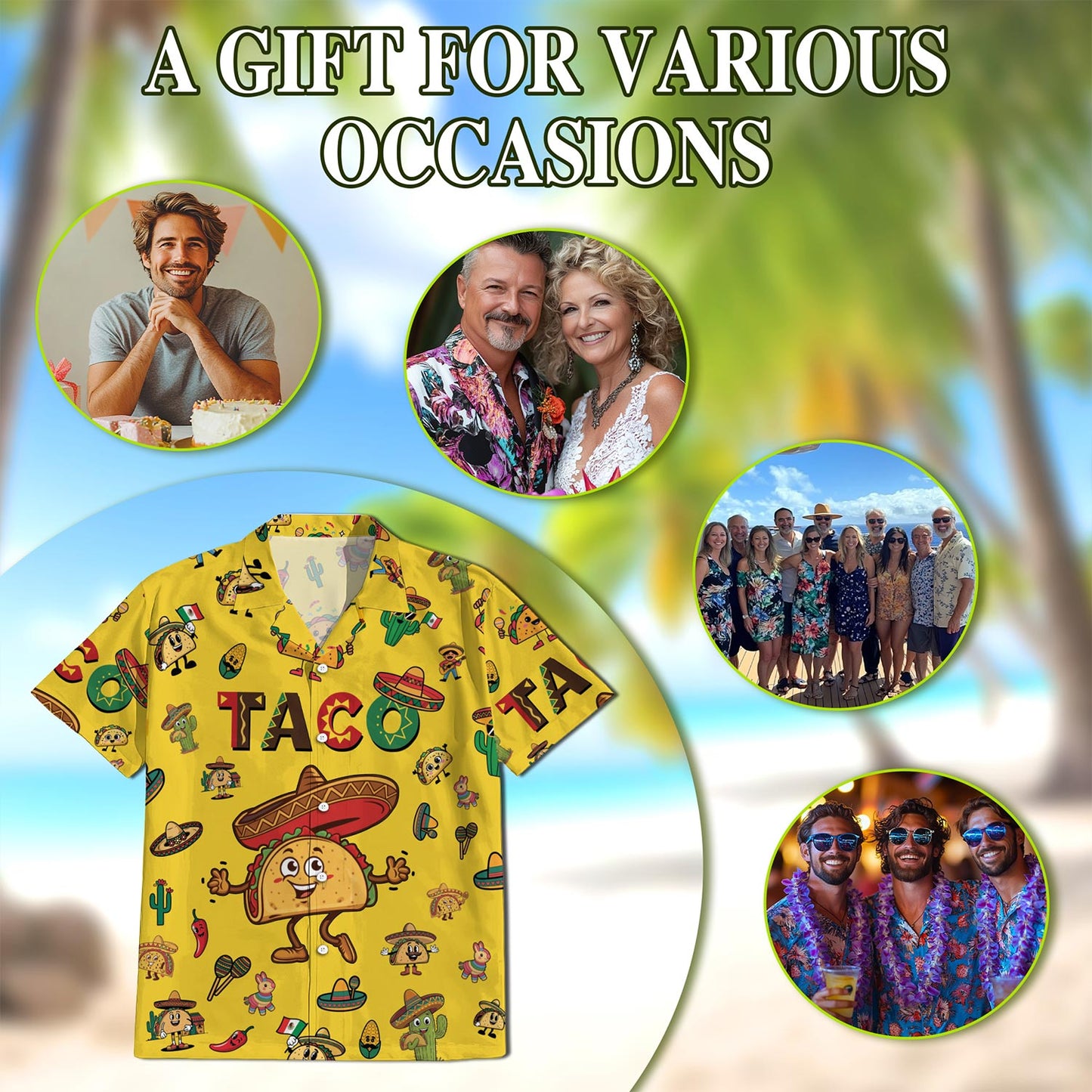 Funny Taco Print Hawaiian Shirt for Men, Button Down Aloha Shirt - Azhawaiian