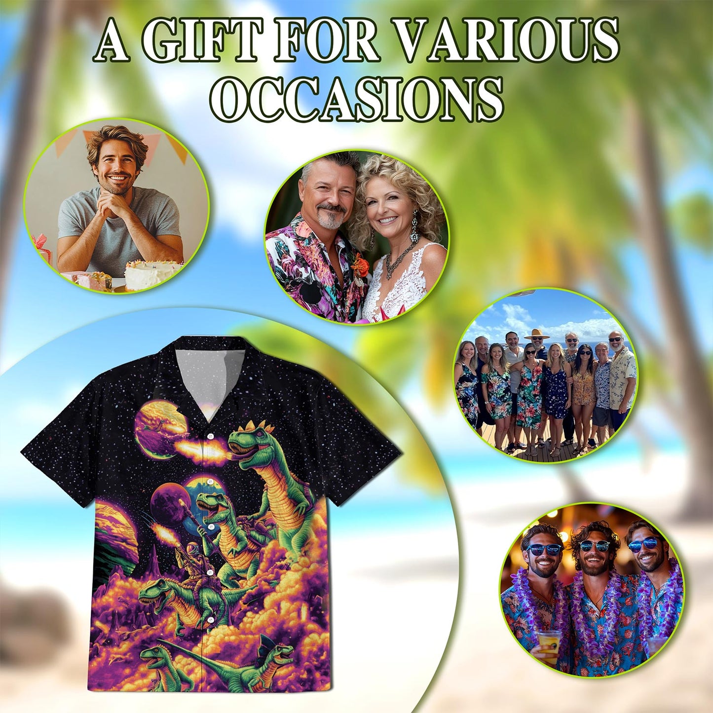 Galaxy Dinosaurs Hawaiian Shirt for Men, Button Down Aloha Shirt - Azhawaiian