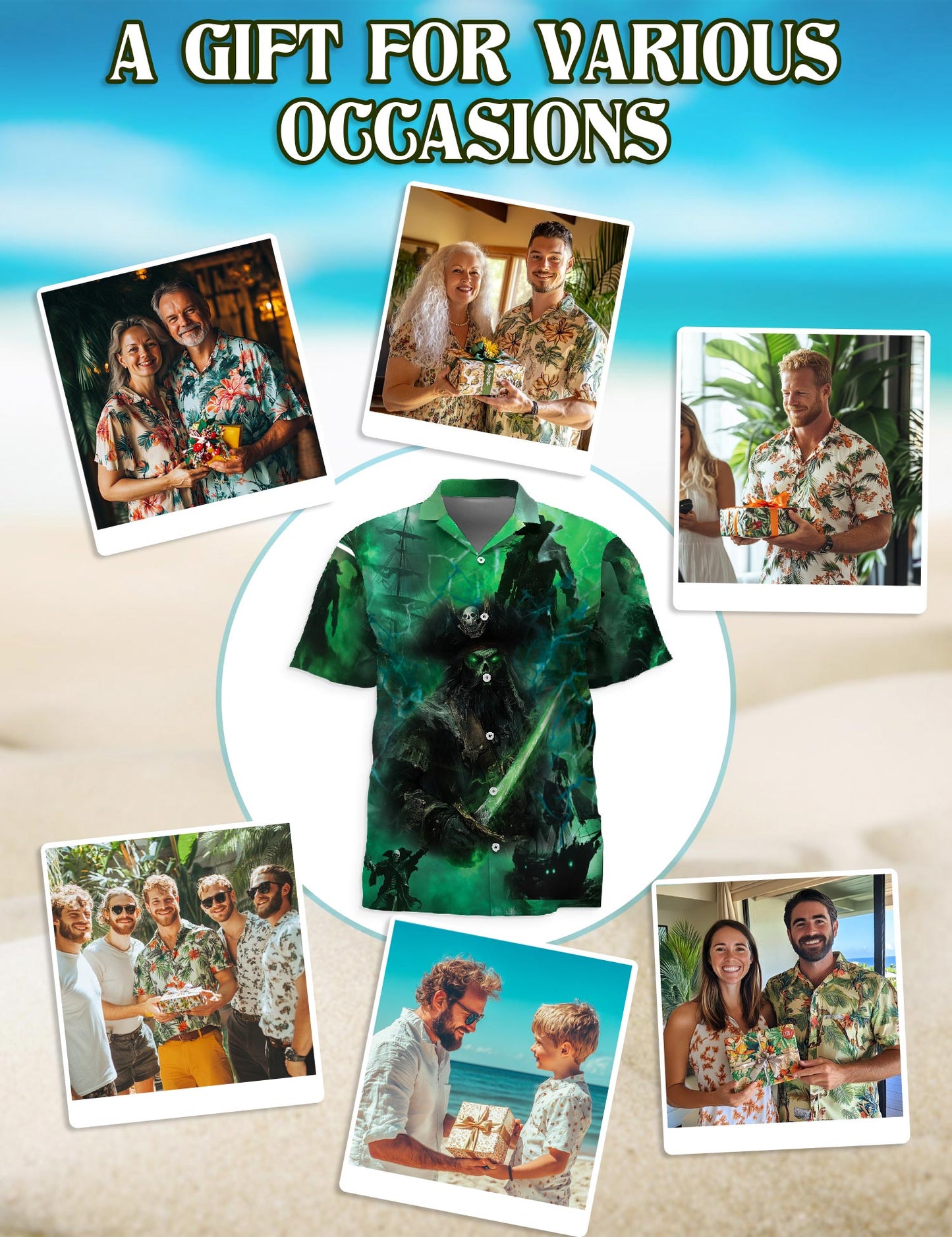 Ghost Pirate Ship Hawaiian Shirt for Men, Button Down Aloha Shirt - Azhawaiian