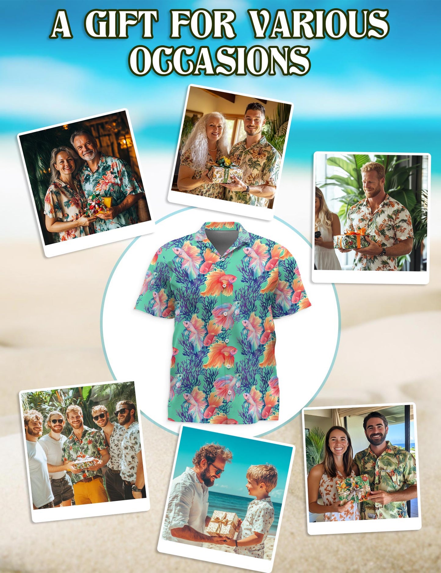 Golden Fish Hawaiian Shirt for Men, Button Down Aloha Shirt - Azhawaiian