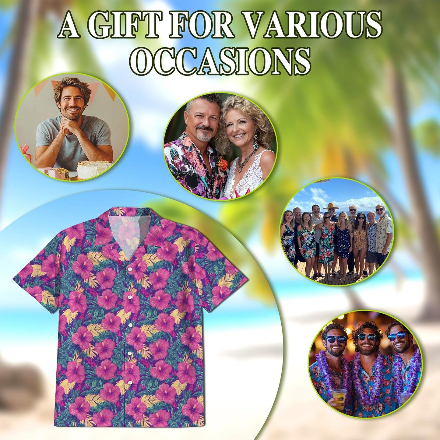 Hibiscus Purple Hawaiian Shirt for Men, Button Down Aloha Shirt - Azhawaiian