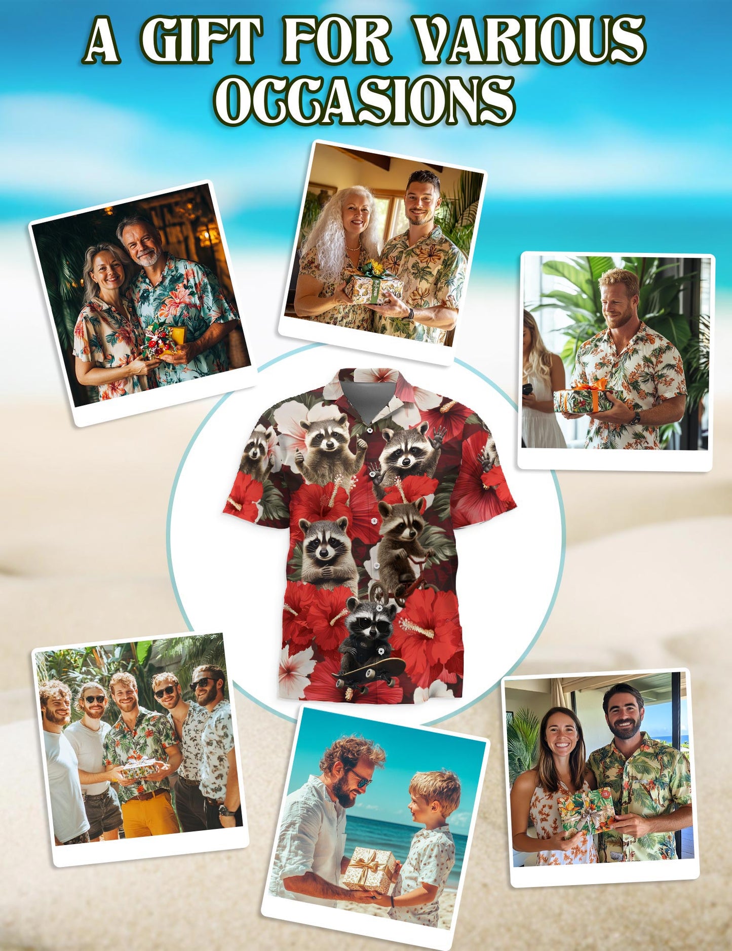 Hibiscus Raccoon Hawaiian Shirt for Men, Button Down Aloha Shirt - Azhawaiian
