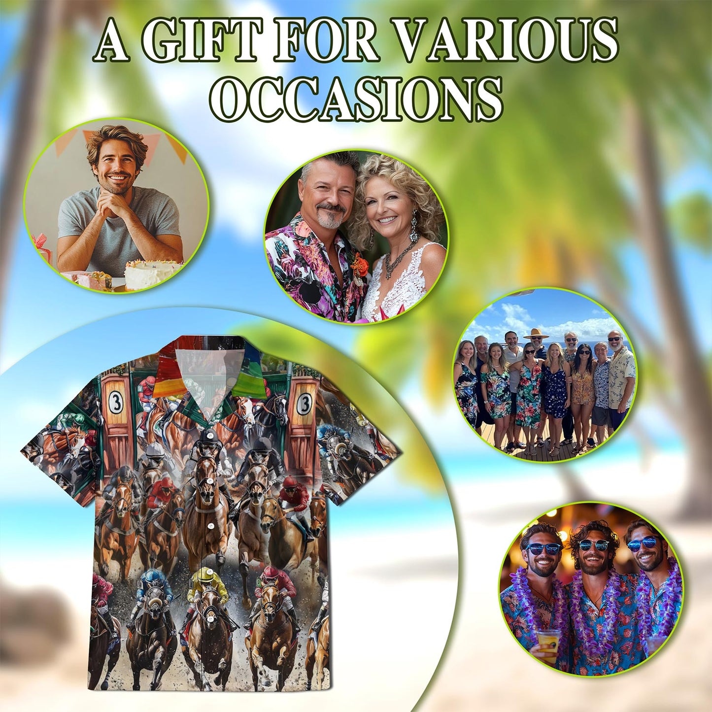 Horses Racing Hawaiian Shirt for Men, Button Down Aloha Shirt - Azhawaiian