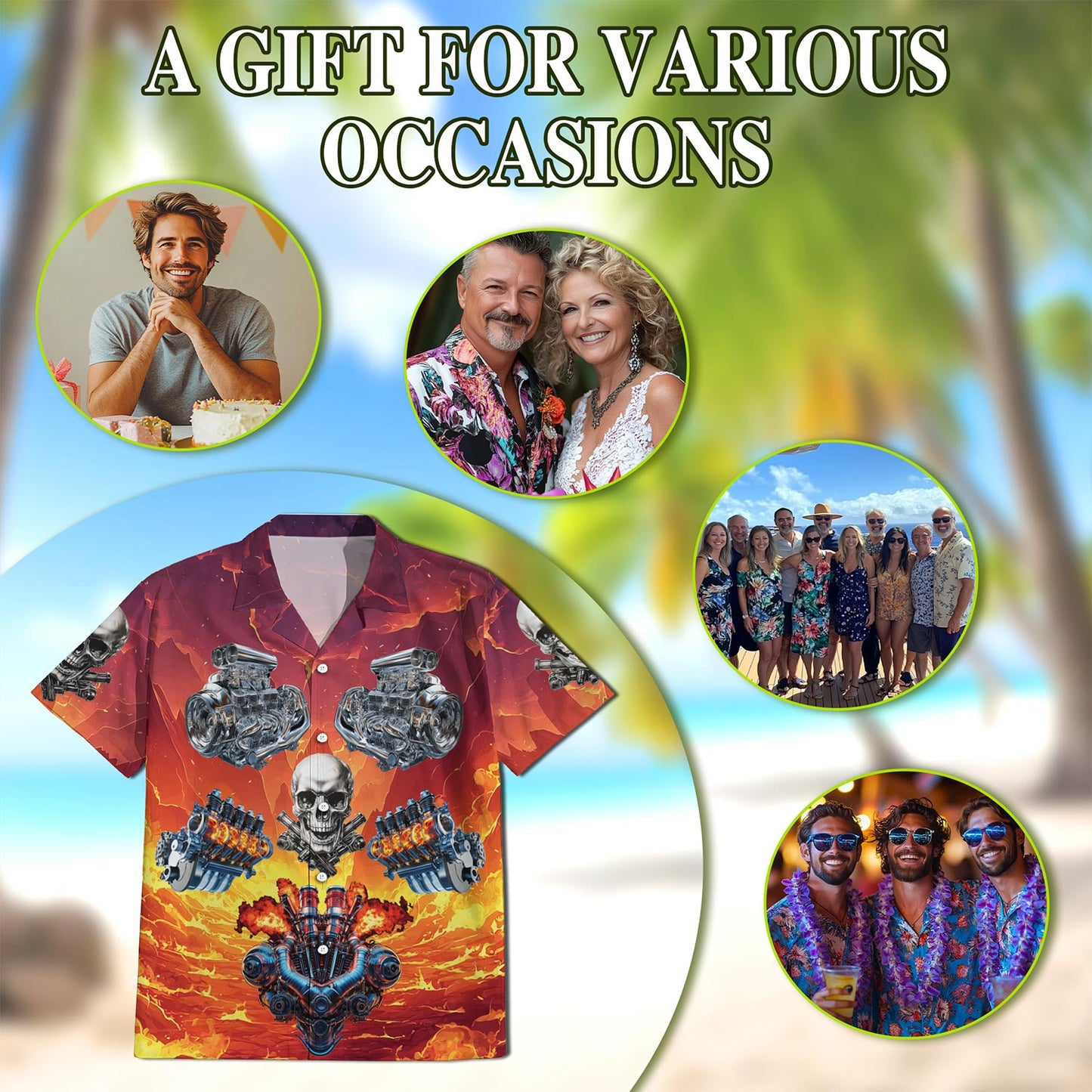 Hot Rod Skull Hawaiian Shirt for Men, Button Down Aloha Shirt - Azhawaiian
