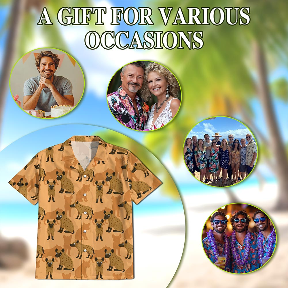 Hyena Pattern Hawaiian Shirt for Men, Button Down Aloha Shirt - Azhawaiian