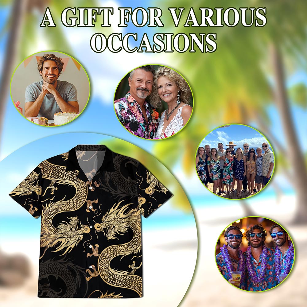 Japanese Dragon Hawaiian Shirt for Men, Button Down Aloha Shirt - Azhawaiian