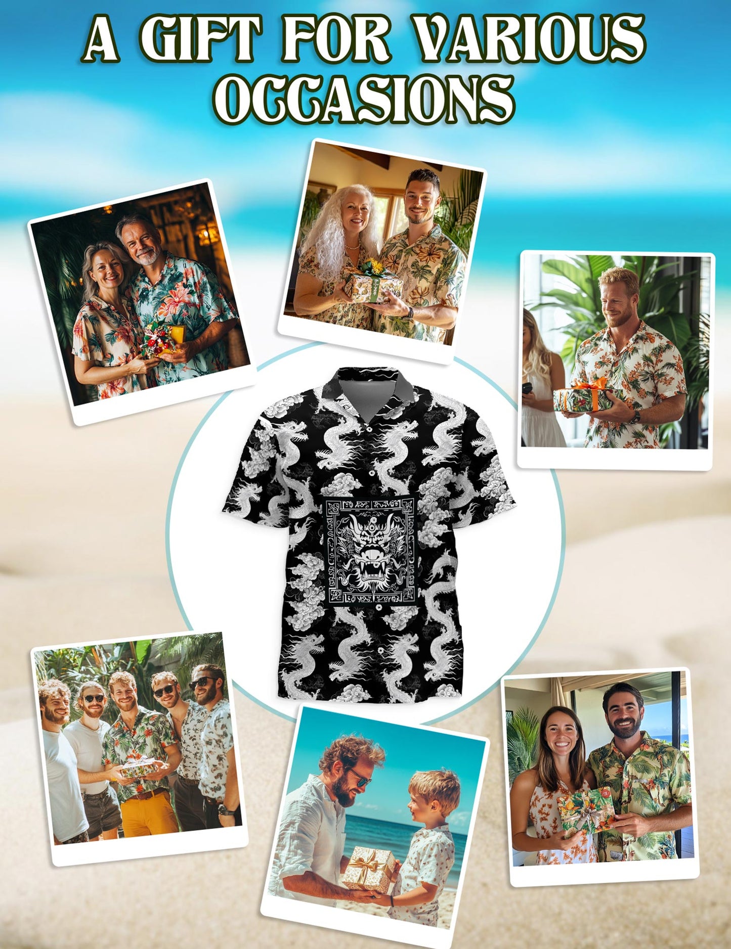 Japanese Dragon Sakura Hawaiian Shirt for Men, Button Down Aloha Shirt - Azhawaiian