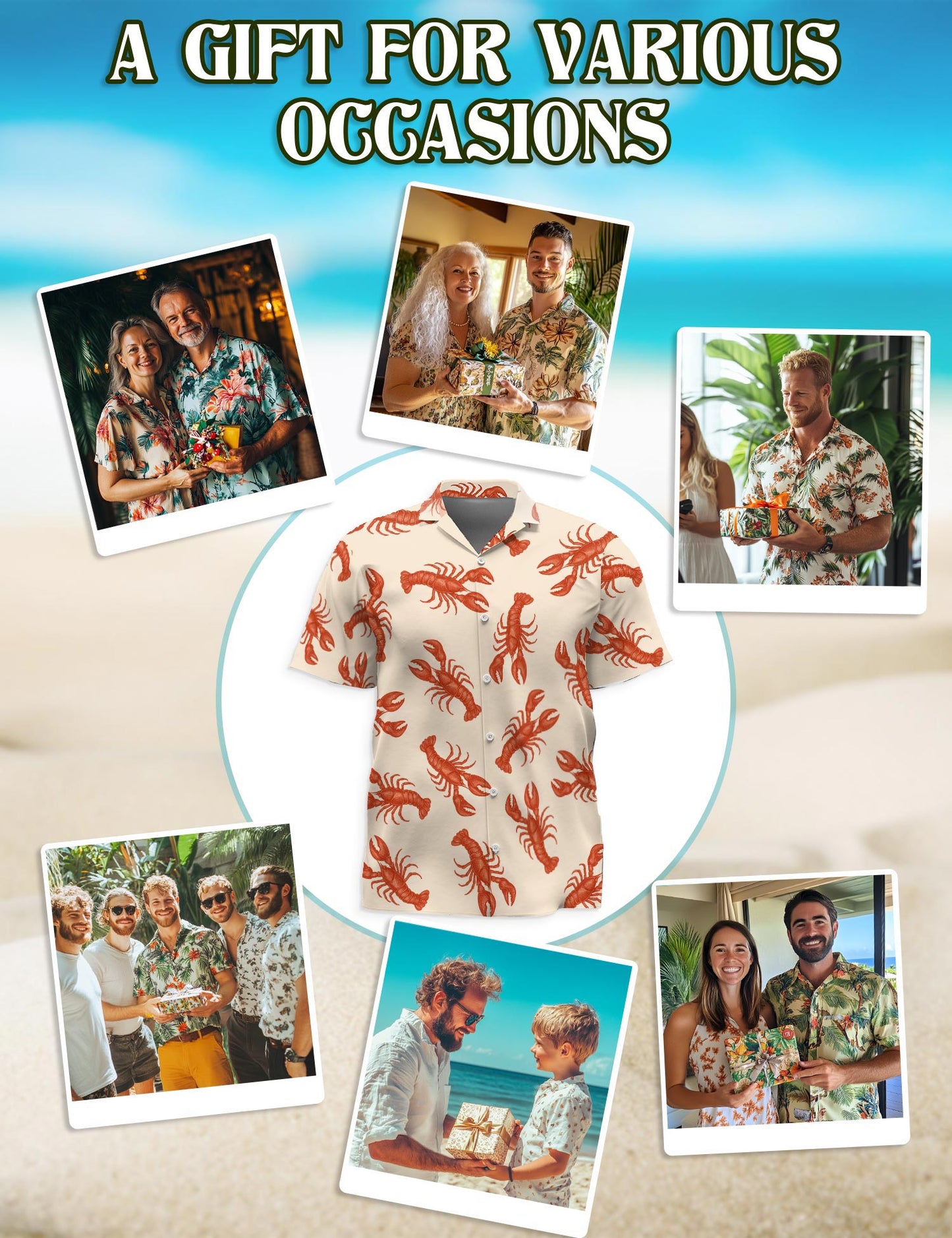 Lobster Pattern Hawaiian Shirt for Men, Button Down Aloha Shirt - Azhawaiian