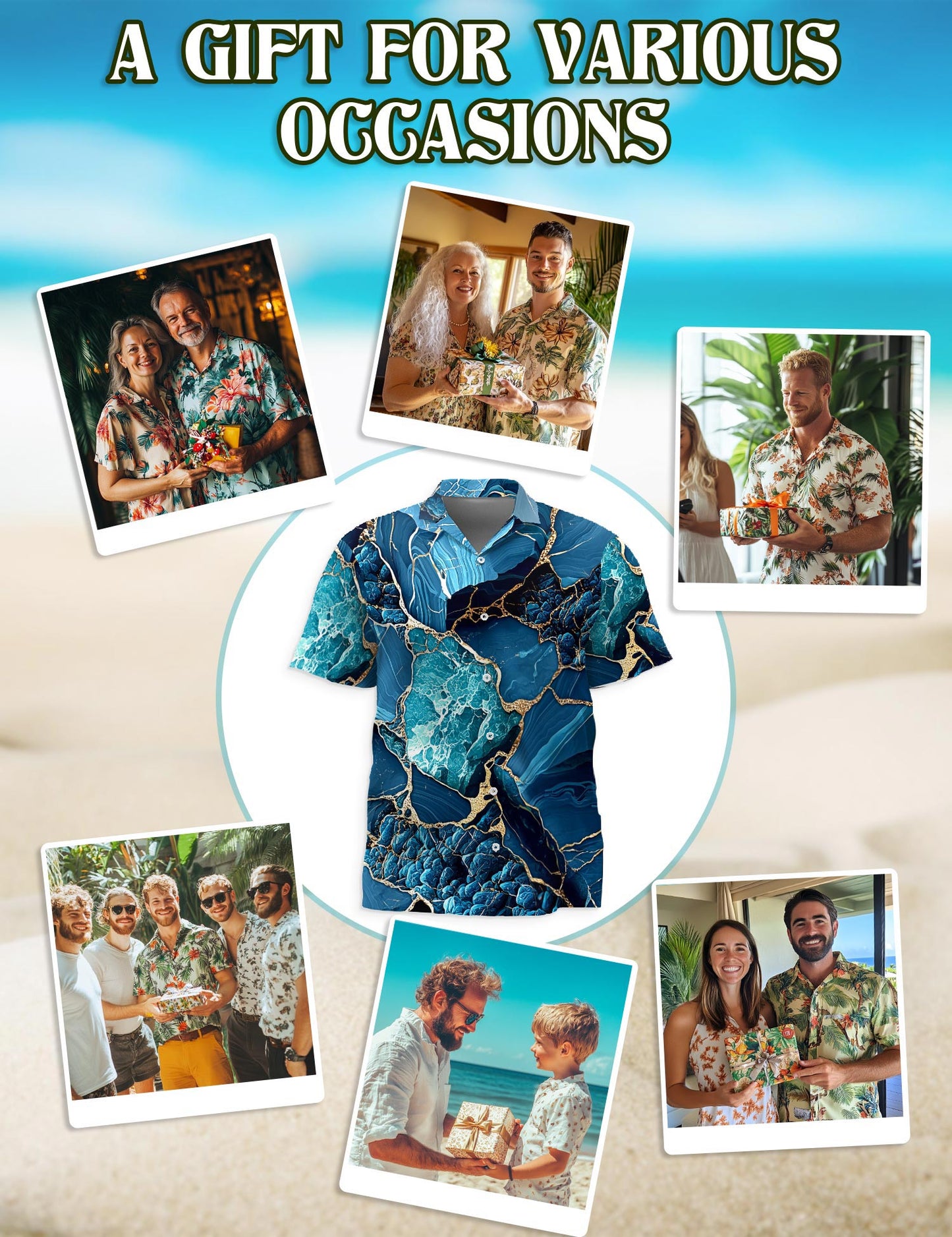 Marble Hawaiian Shirt for Men, Button Down Aloha Shirt - Azhawaiian